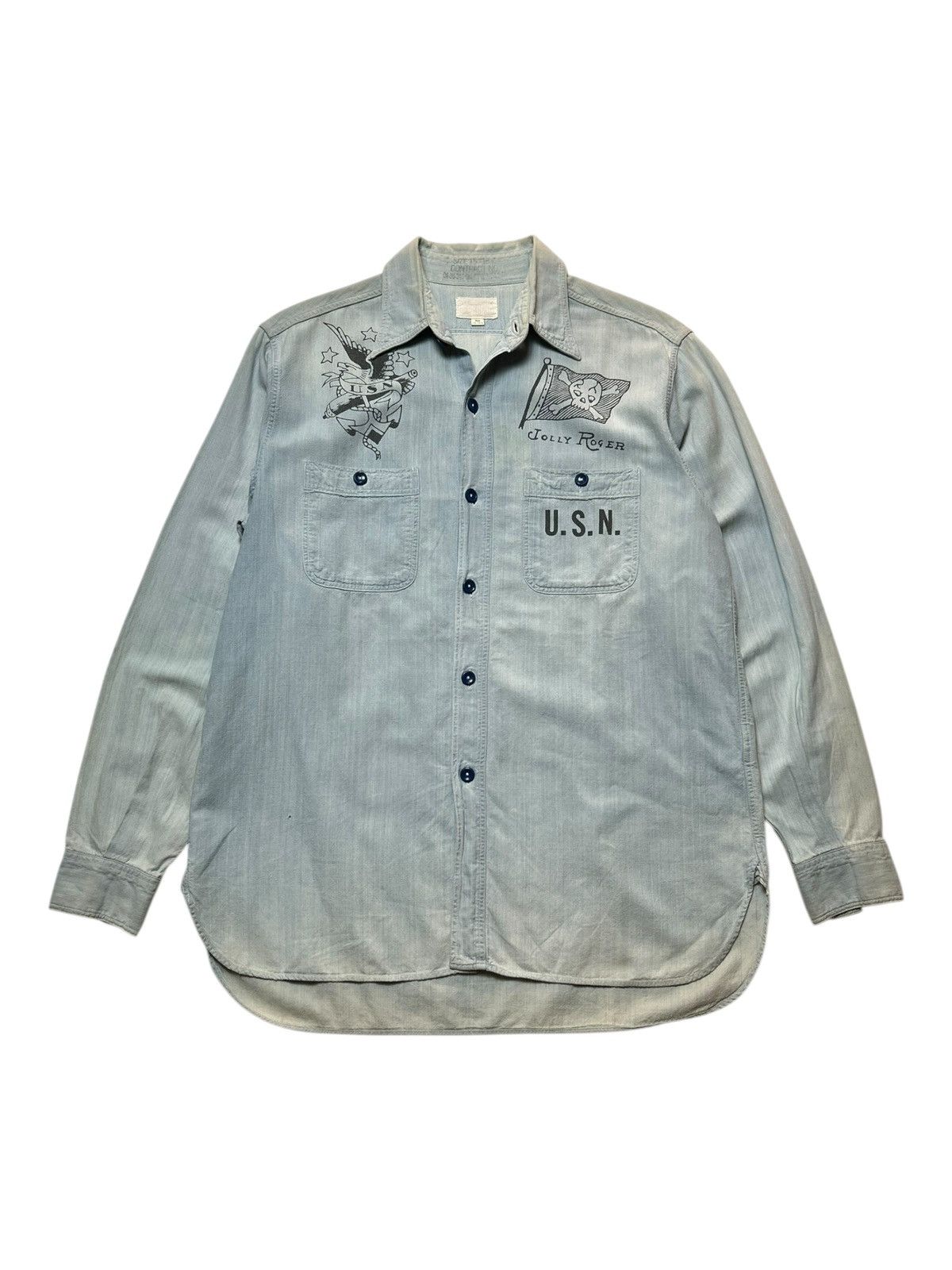 Buzz Rickson's Buzz Ricksons USN Denim Chambray Shirt Jelly Roger Washed Size US L / EU 52-54 / 3 - 2 Thumbnail