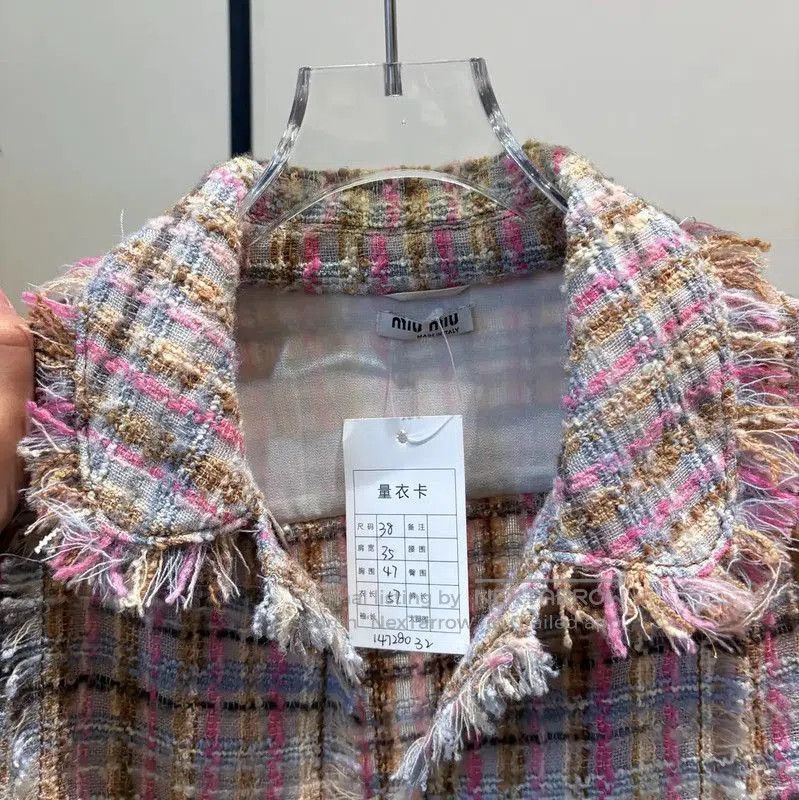 Miu Miu Miu Miu Pink Wool-Blend Plaid Short Cardigan . Size M / US 6-8 / IT 42-44 - 4 Thumbnail
