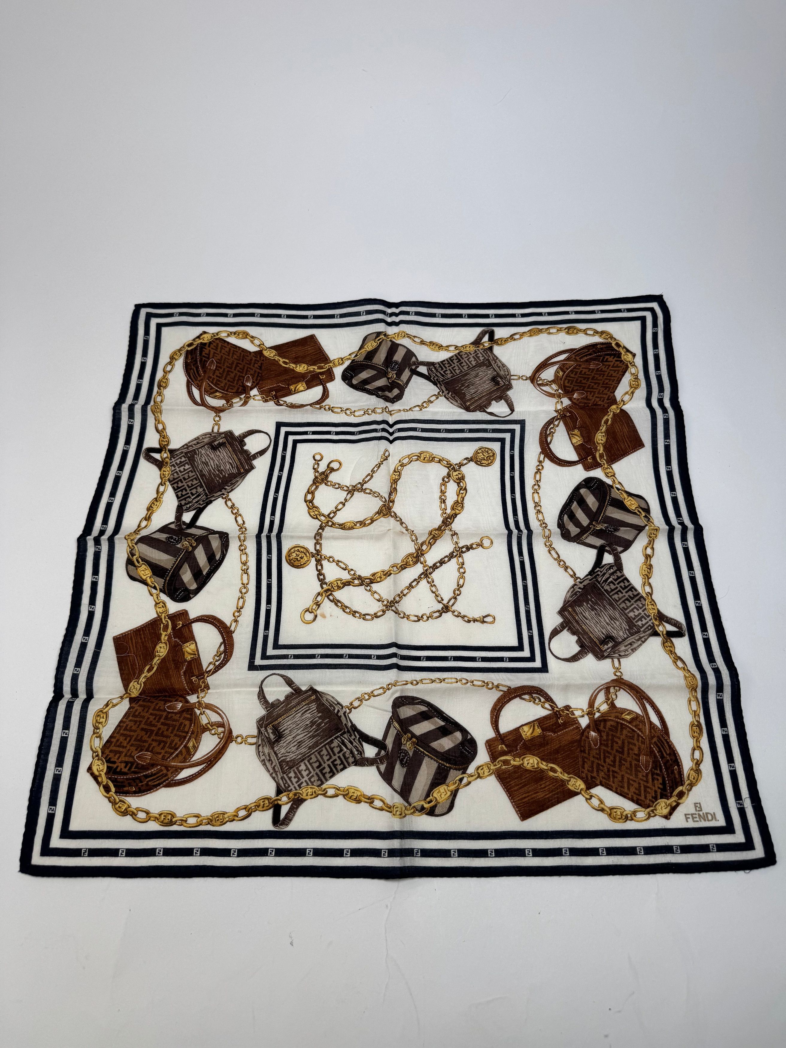 Fendi Vintage Abstract Scarf White Black Brown Size ONE SIZE - 1 Thumbnail