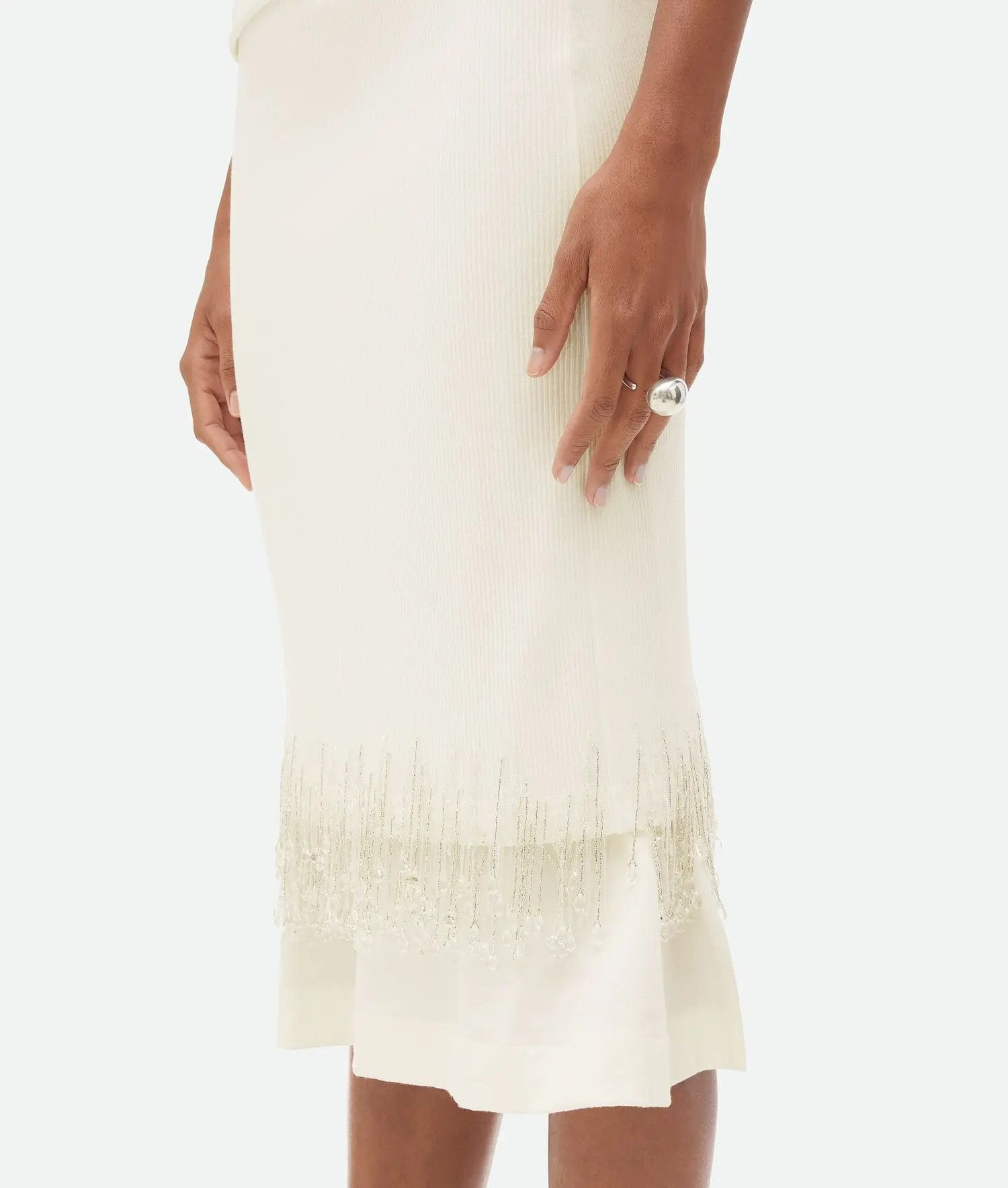 Bottega Veneta o1n1vont0425 Crystal Embroidered Jersey Midi Skirt in Chalk Size 27" / US 4 / IT 40 - 4 Thumbnail