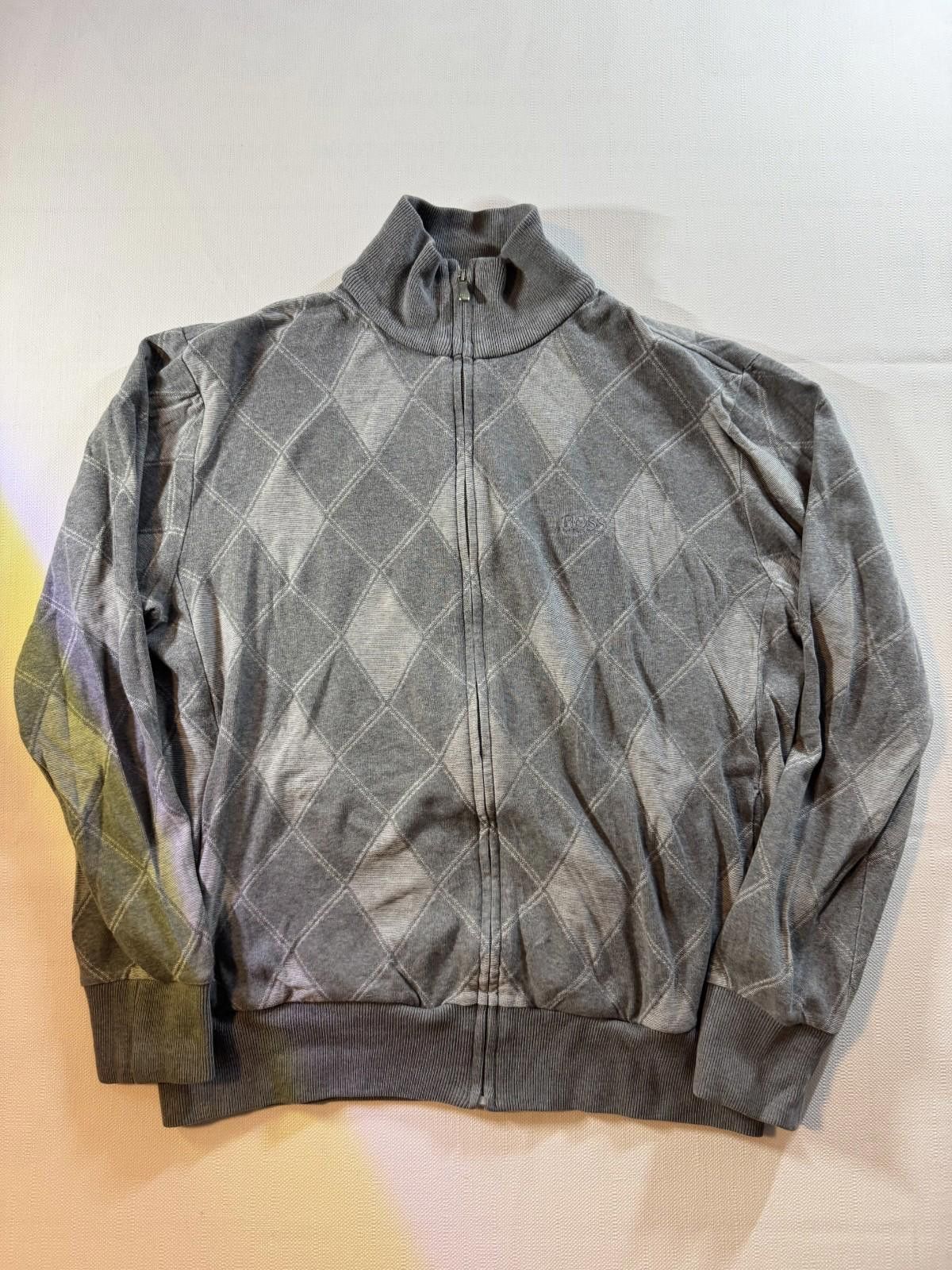 Hugo Boss Hugo Boss Men’s Large Grey Argyle Zip Up Sweater Mock Neck Size US L / EU 52-54 / 3 - 1 Thumbnail