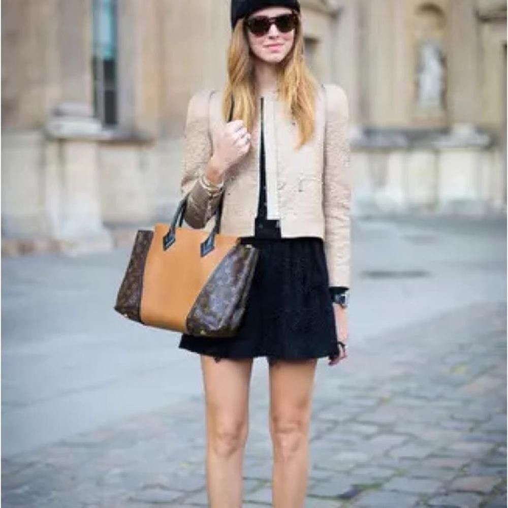 image of Dondup Italy Leather Cropped Crew Neck Jacket Small in Tan, Women's