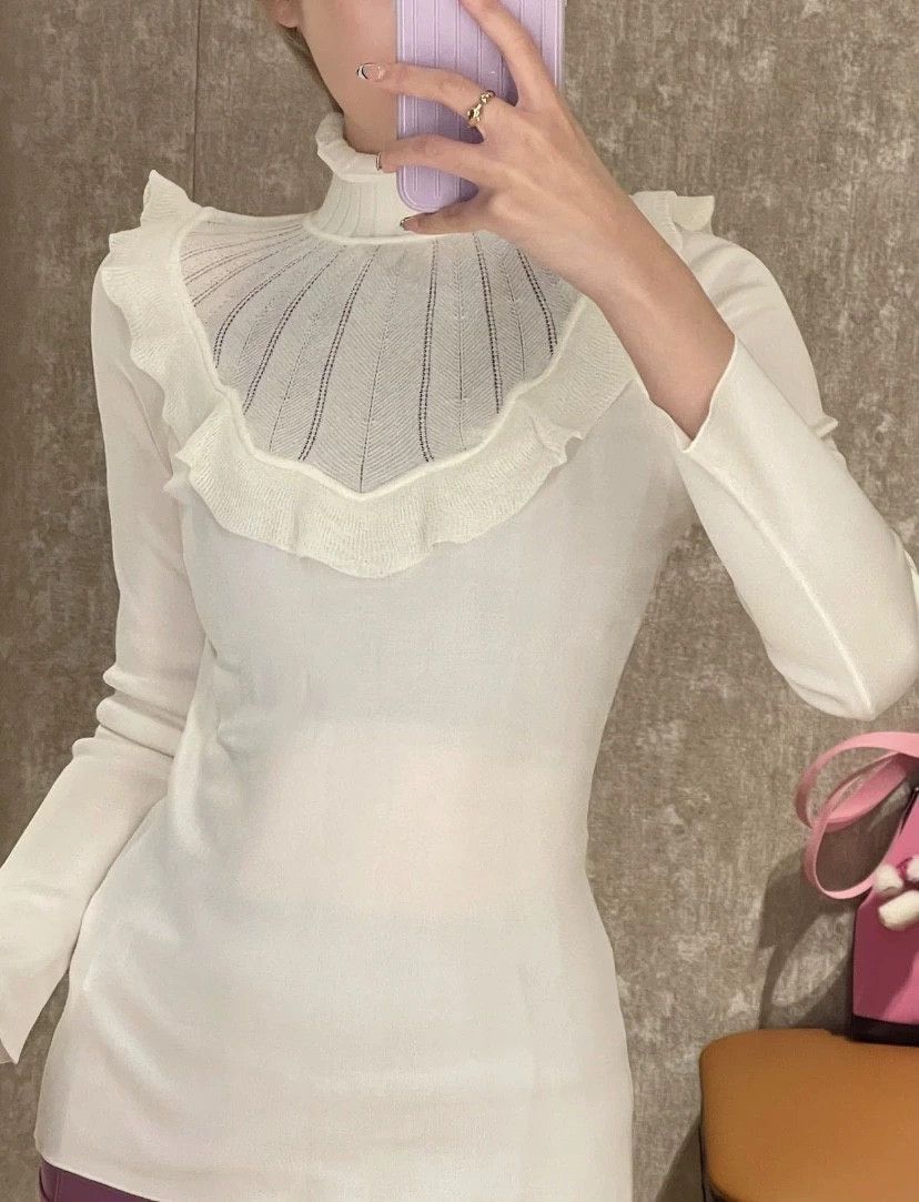 Hermes Hermes Beige Ruffle Knit Top Size US S / EU 44-46 / 1 - 1 Thumbnail