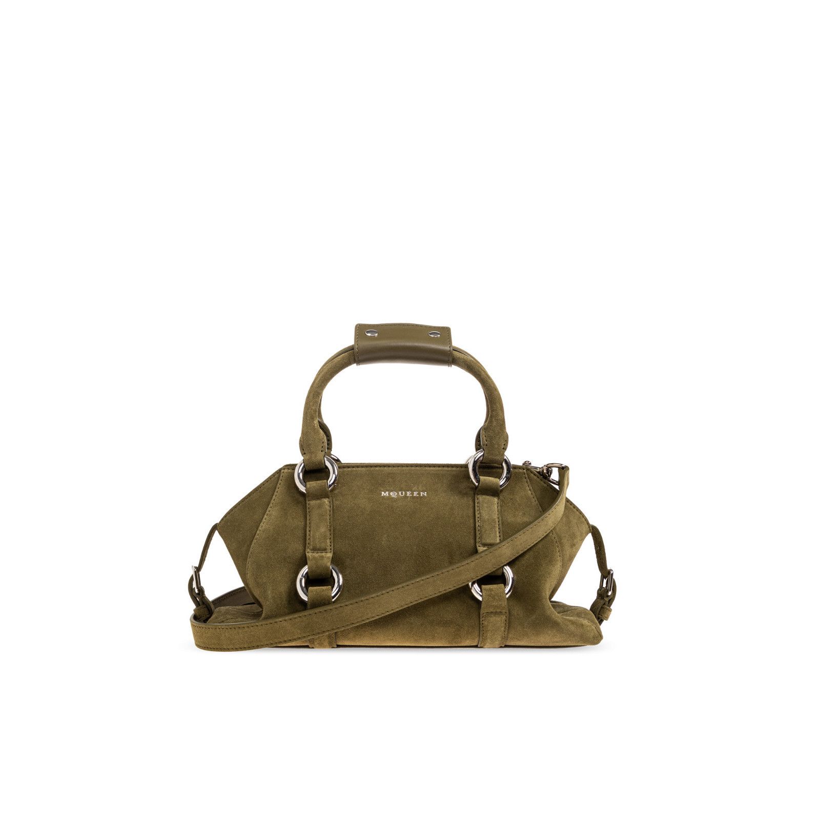 Alexander McQueen ALEXANDER MCQUEEN Farringdon Small Green Suede Top Handle Ba Size ONE SIZE - 1 Thumbnail