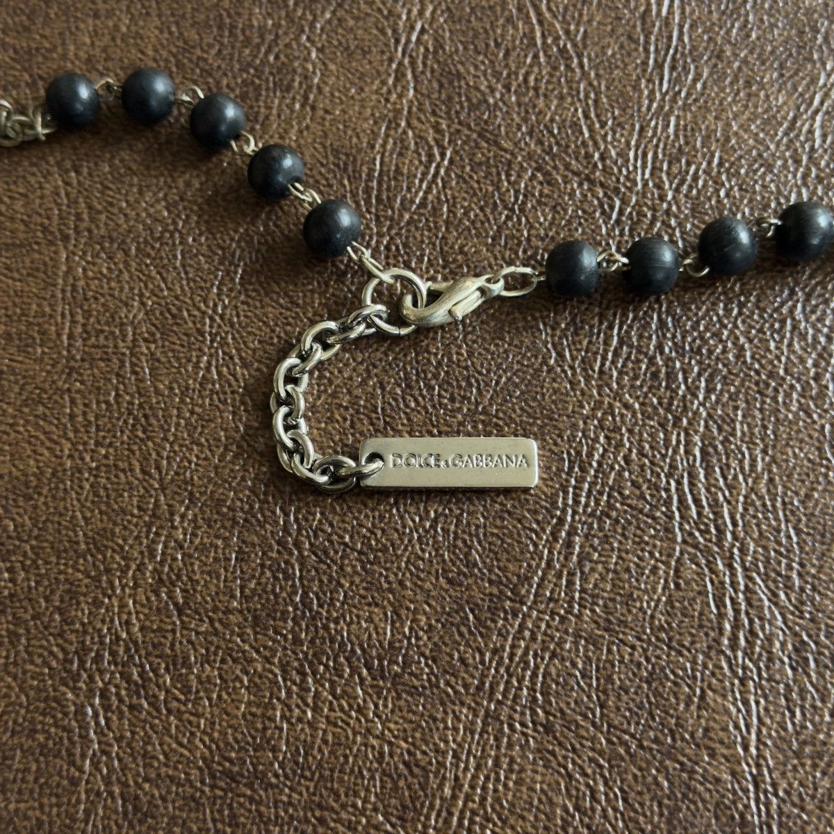 Black Bead Alloy Rosary Cross Necklace