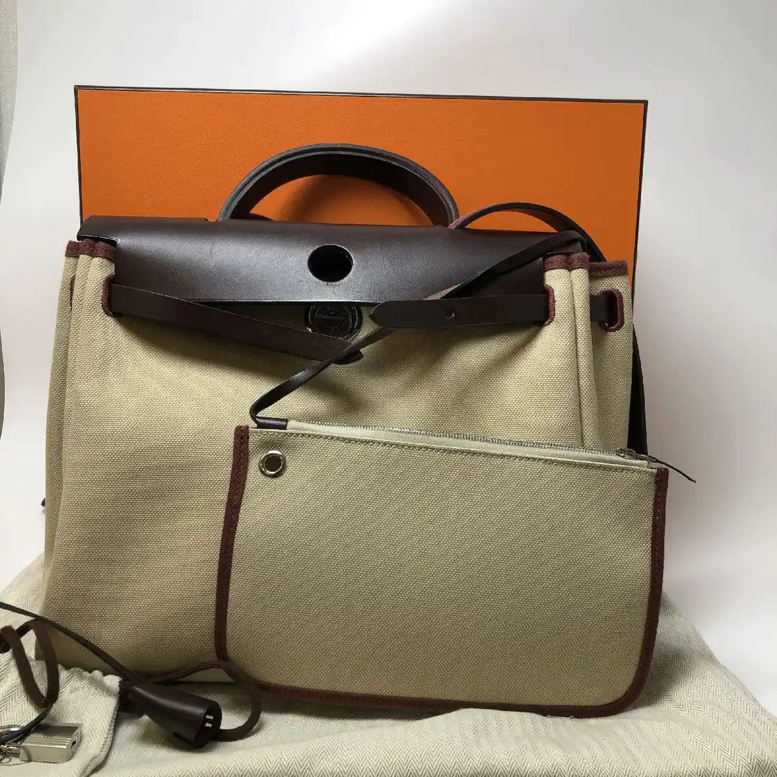 Hermes Hermes Herbag 31 saddle red canvas shoulder bag silver hardware U Size ONE SIZE - 1 Thumbnail
