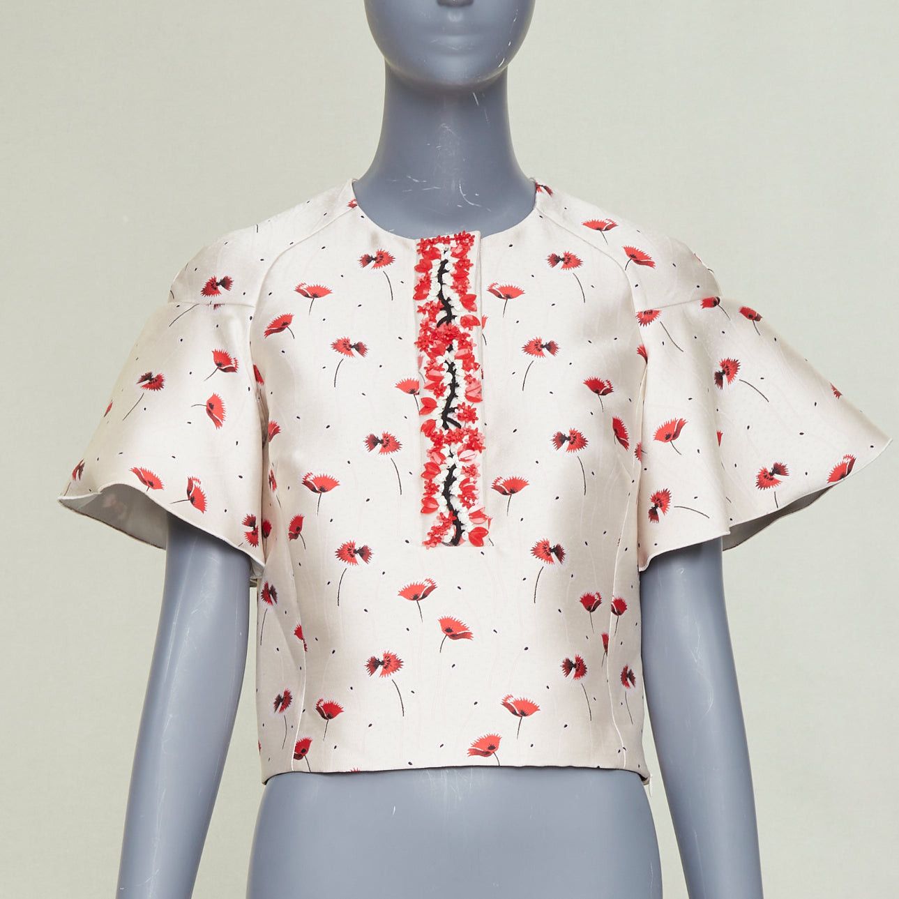 Giambattista Valli GIAMBATTISTA VALLI 2014 poppy floral ruffle beaded embellished crop top IT40 XS Size S / US 4 / IT 40 - 1 Thumbnail