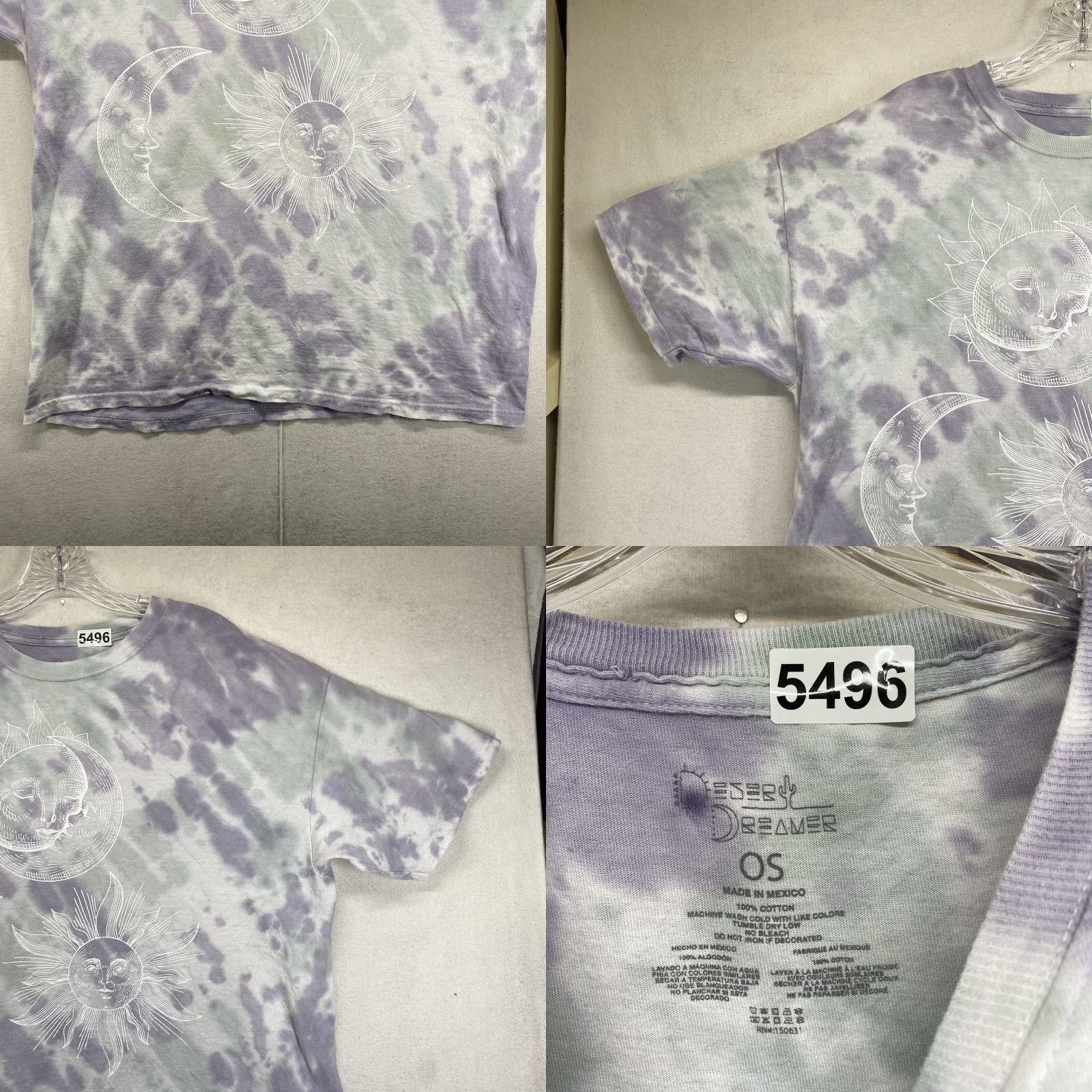 Vintage VINTAGE Desert Dreamer Women's T-Shirt Boxy Fit Summer Tie Dye Purple White Short Sleeve Moon Sun Boho Casual Size L / US 10 / IT 46 - 8 Thumbnail