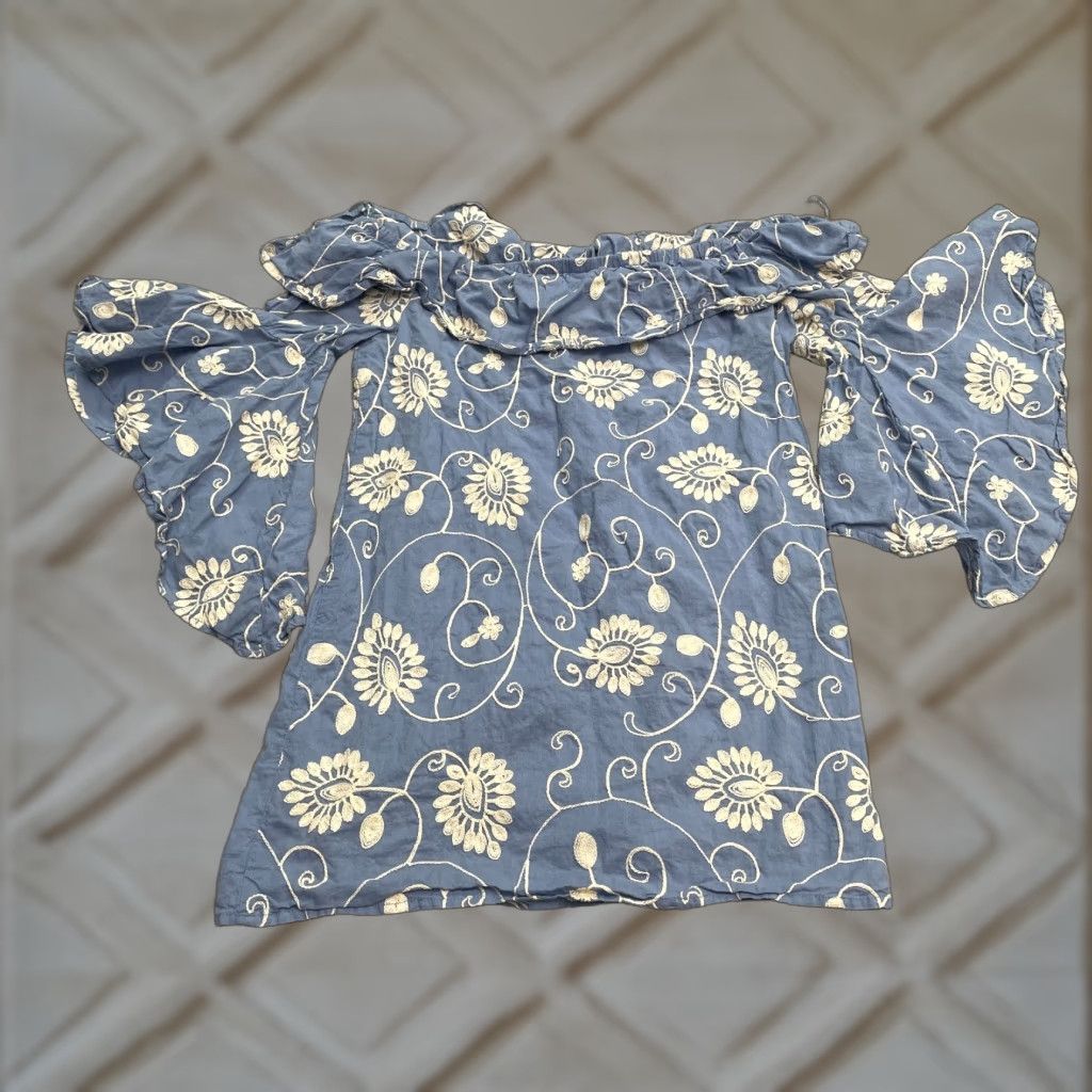 Bell Polagram Blouse Womens Medium Blue Floral Embroidered Off Shoulder Bell Sleeve Size M / US 6-8 / IT 42-44 - 1 Thumbnail