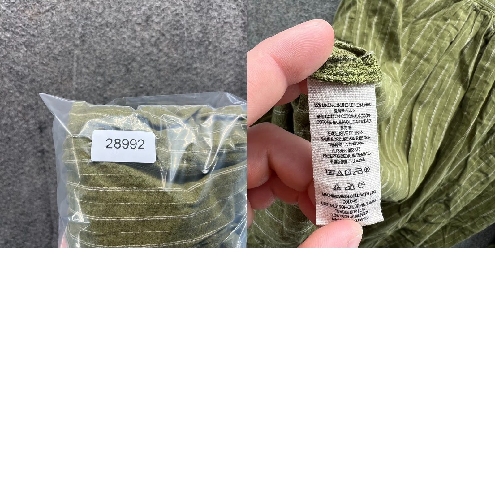 Free People VINTAGE Free People Shirt Women Small Green Striped Linen Blend Drawstring Top Soft Size S / US 4 / IT 40 - 9 Thumbnail