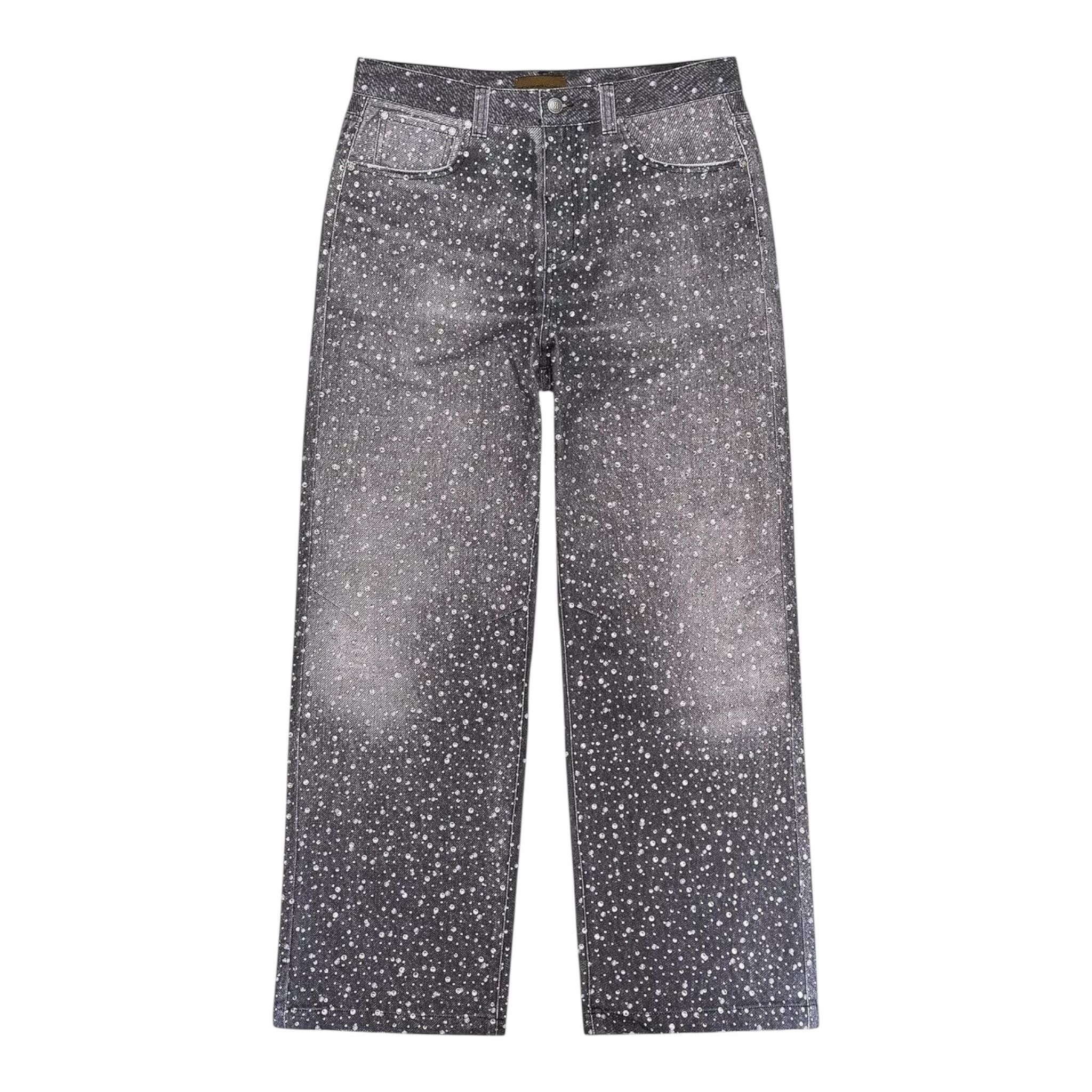 Birth of Royal Child Printing Washed 20k Swarovski Diamond Boro Jeans Black Size US 36 / EU 52 - 1 Thumbnail