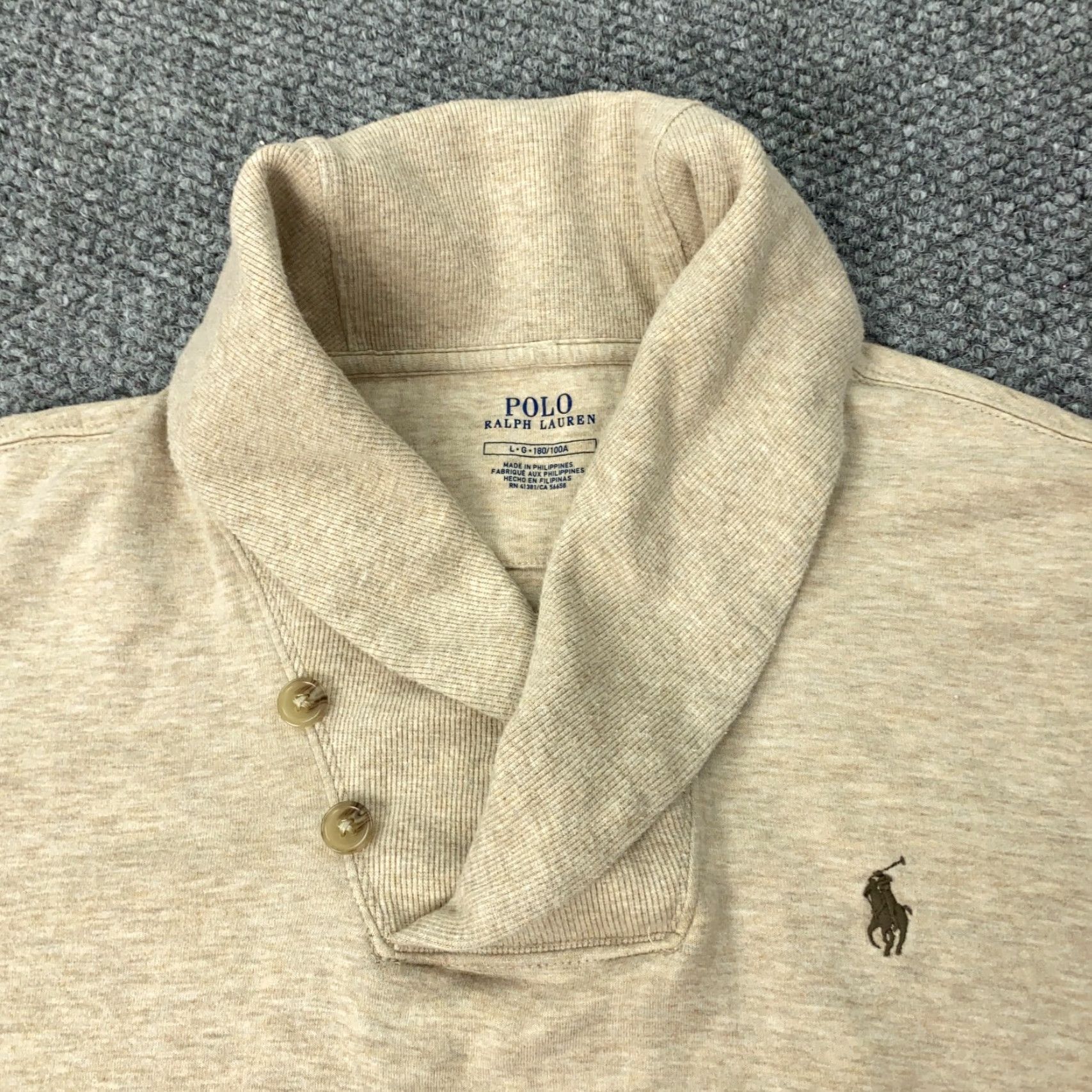 Polo Ralph Lauren VINTAGE Polo Ralph Lauren Shawl Collar Sweater Pullover Mens Large Beige Pony Soft Size US L / EU 52-54 / 3 - 7 Thumbnail