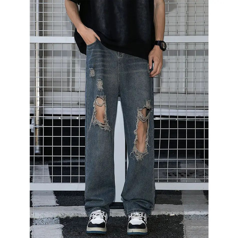 Japanese Brand × Jean Retro loose high street straight leg ripped jeans Size US 32 / EU 48 - 3 Thumbnail