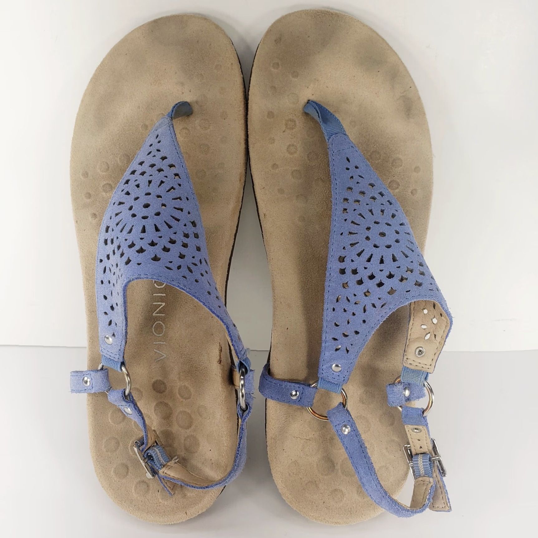 Vionic Vionic Kiera T Strap Womens 9.5 Periwinkle Blue Perforated Faux Leather Sandals Size US 10 / IT 40 - 6 Thumbnail