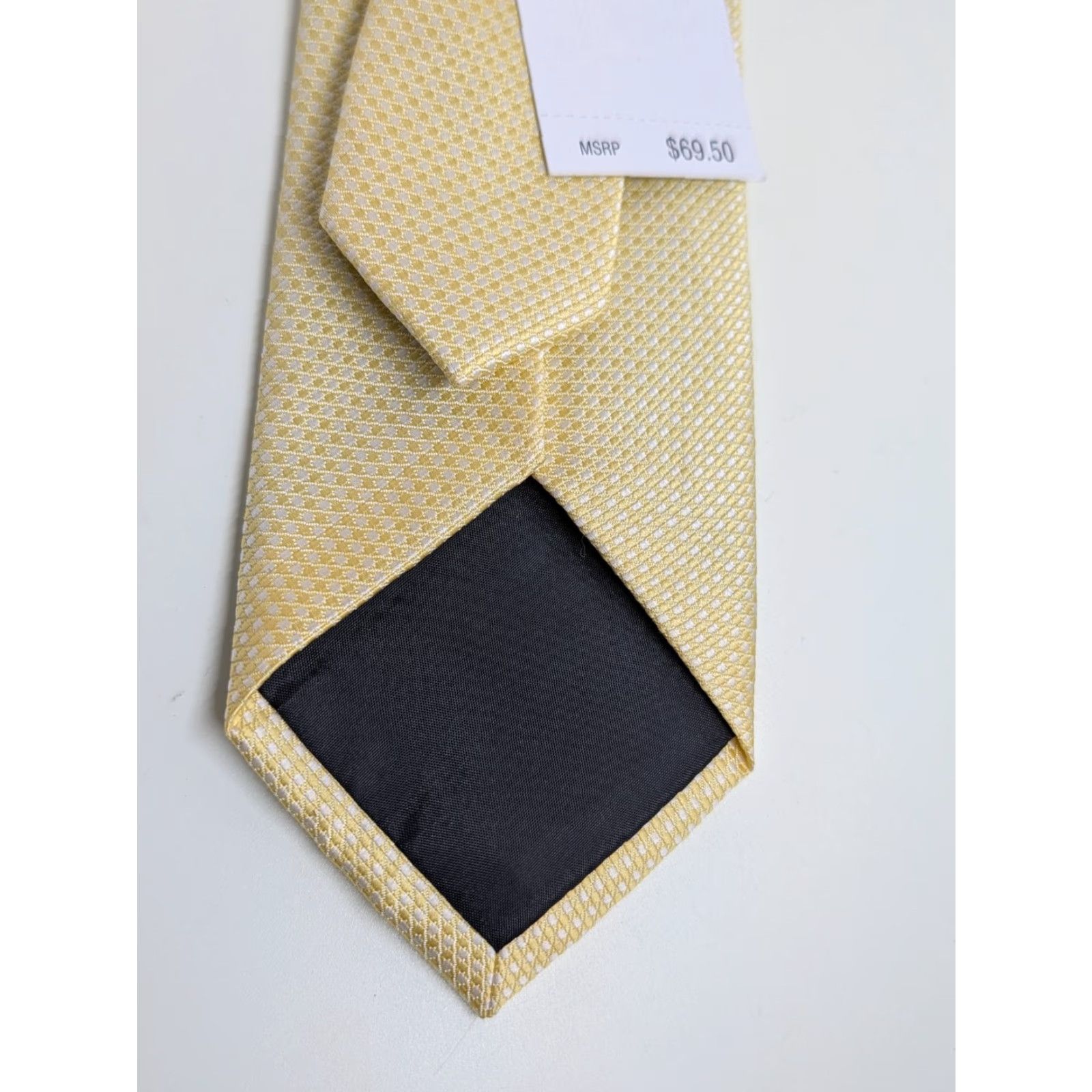 Calvin Klein VINTAGE Calvin Klein Men’s Yellow Silk Mini-Check Slim Neck Tie 56" x 3" NWT New Size ONE SIZE - 7 Thumbnail