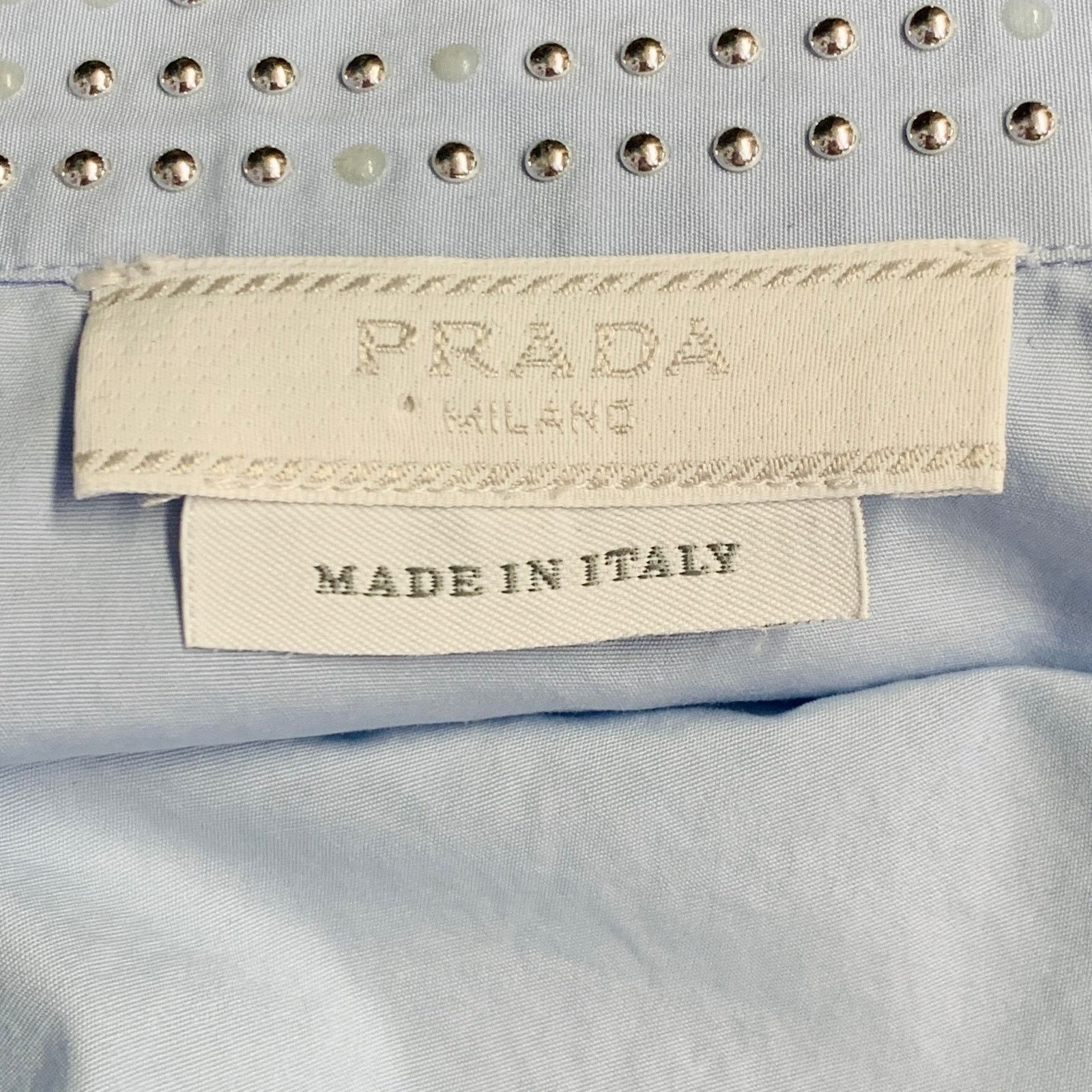 Prada PRADA Blue Silver Studded Cotton Zip Up Blouson Jacket Sz M Size M / US 6-8 / IT 42-44 - 6 Thumbnail