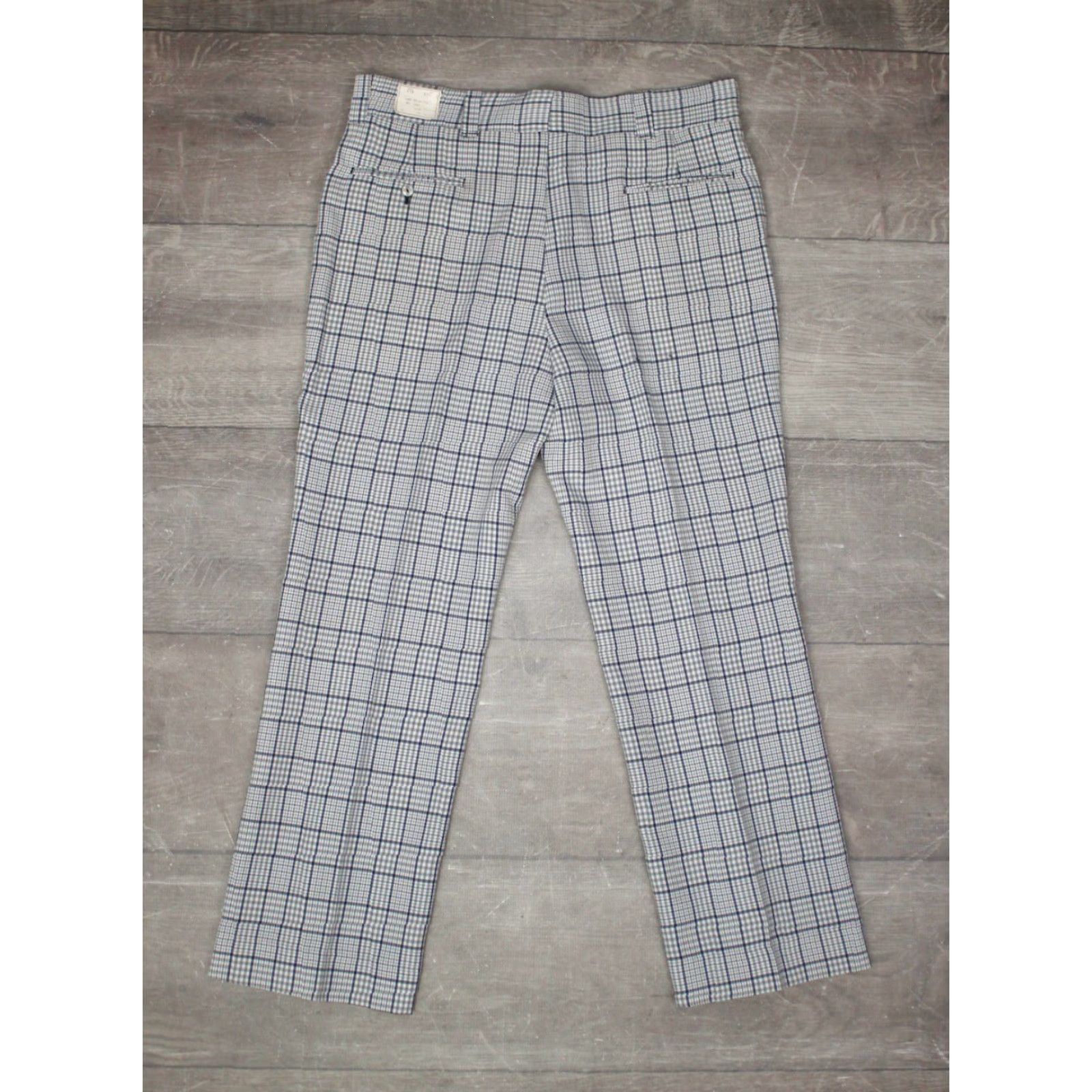 Vintage VINTAGE Men’s VTG NOS 1970s Grey Blue & White Plaid Pants 36x29 Polyester Disco Golf Mens Size US 36 / EU 52 - 3 Thumbnail