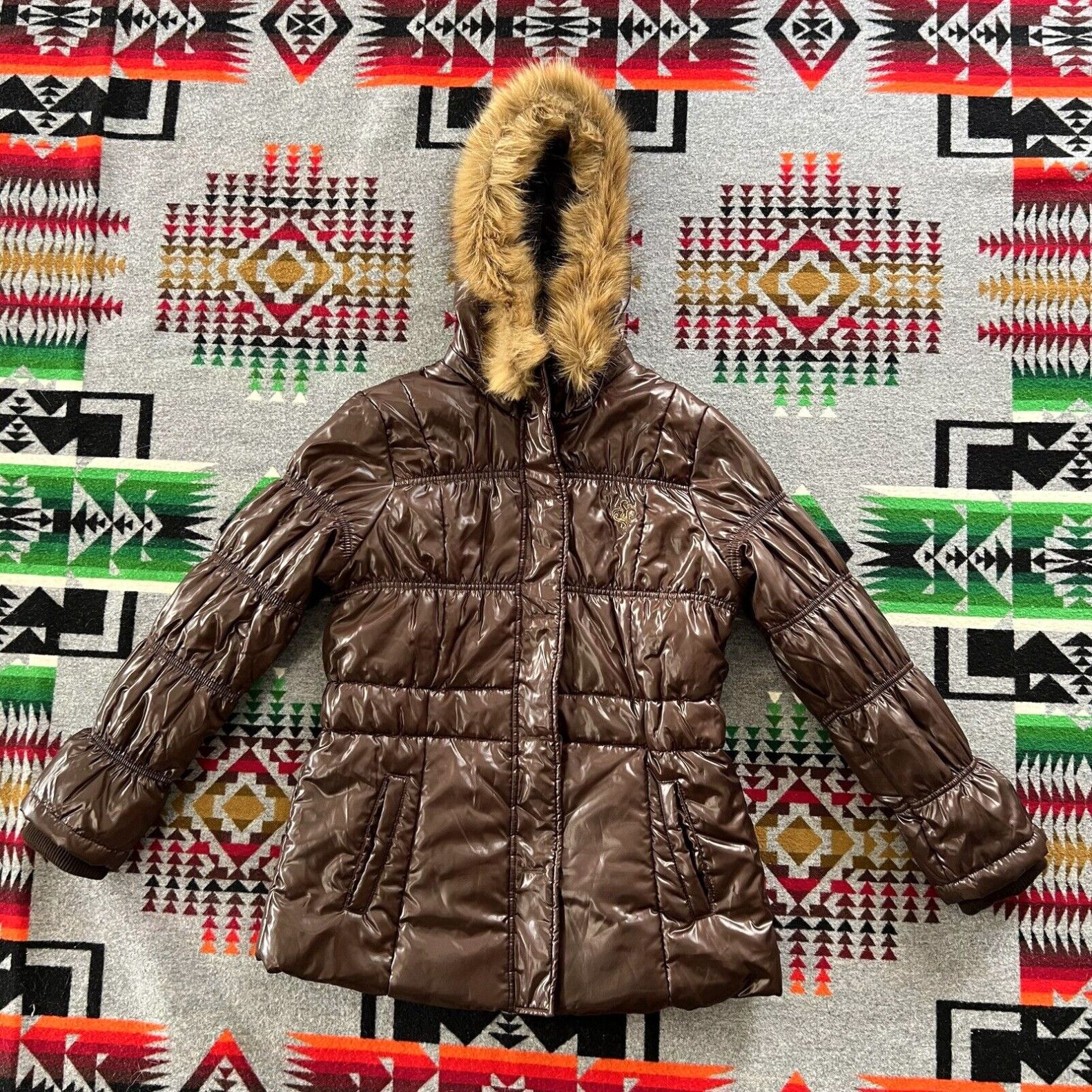 Image of Southpole Vintage South Pole Women’S Puffer Jacket Fur Lined Hood Size XL Brown Euc B5 in White, Wo