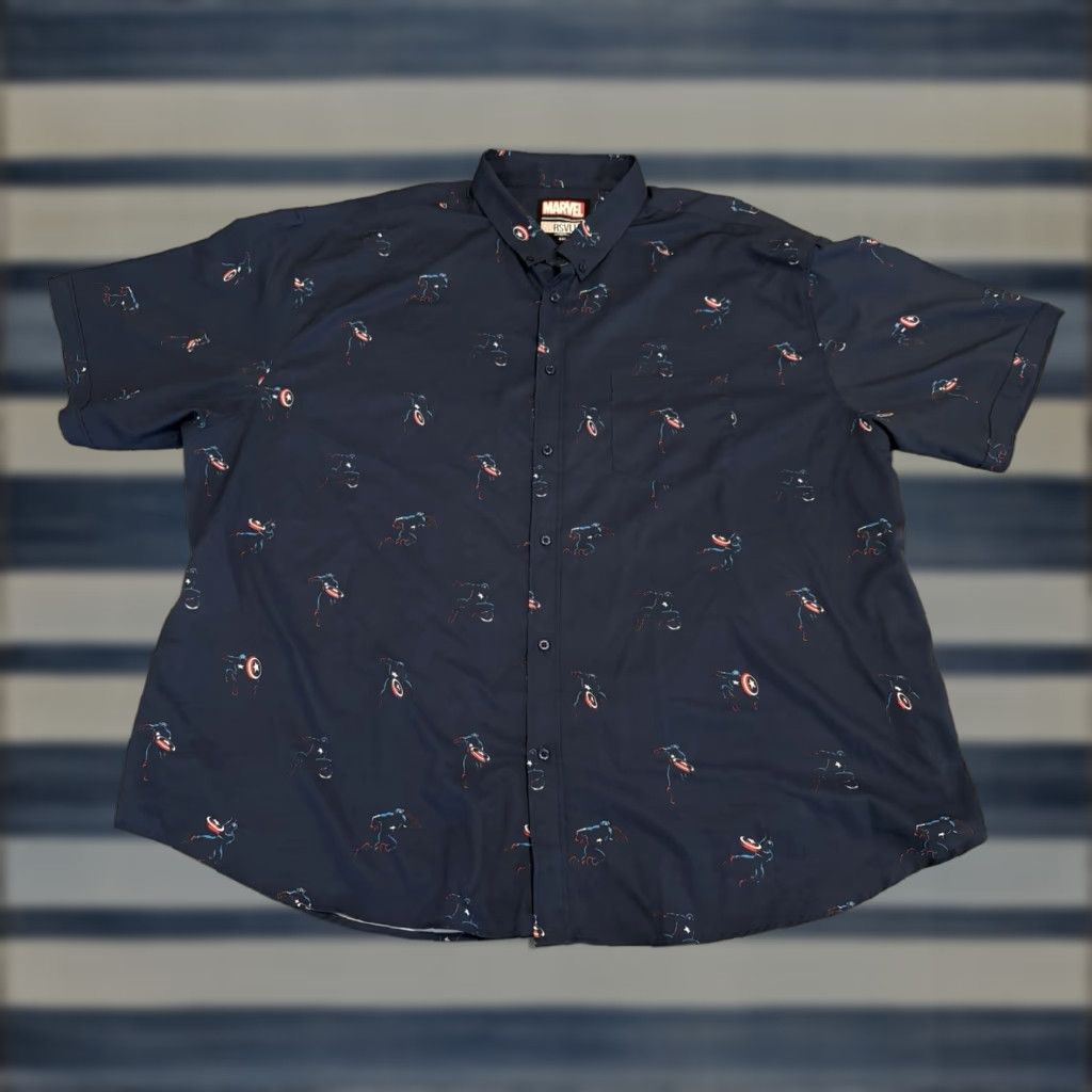 Vintage VINTAGE RSVLTS Marvel Captain America Button Up Shirt Kunuflex Mens 4XL Blue Captain America Shirt Mens 4XL Size US XXL / EU 58 / 5 - 1 Thumbnail