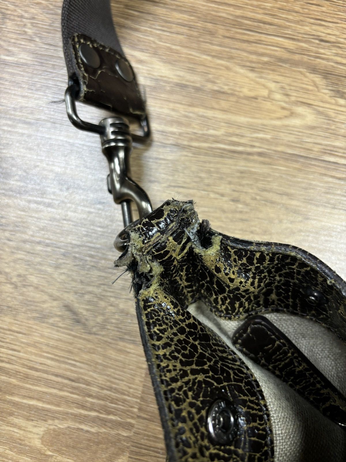 Miu Miu Miu Miu Logo Canvas & Crackled Leather Shoulder Bag Size ONE SIZE - 5 Thumbnail