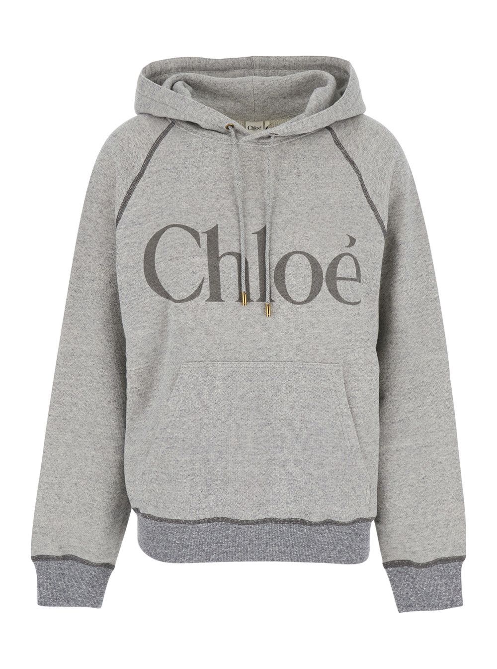 Grey Sweatshirt with Front Logo Lettering in Cotton Blend Woman