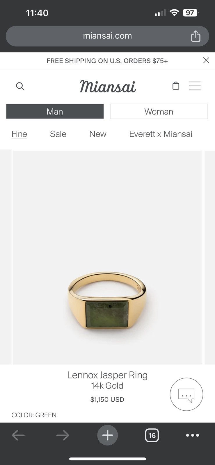 image of Miansai Lennox Jasper Ring 14K Gold. Fine Jewelry, Men's