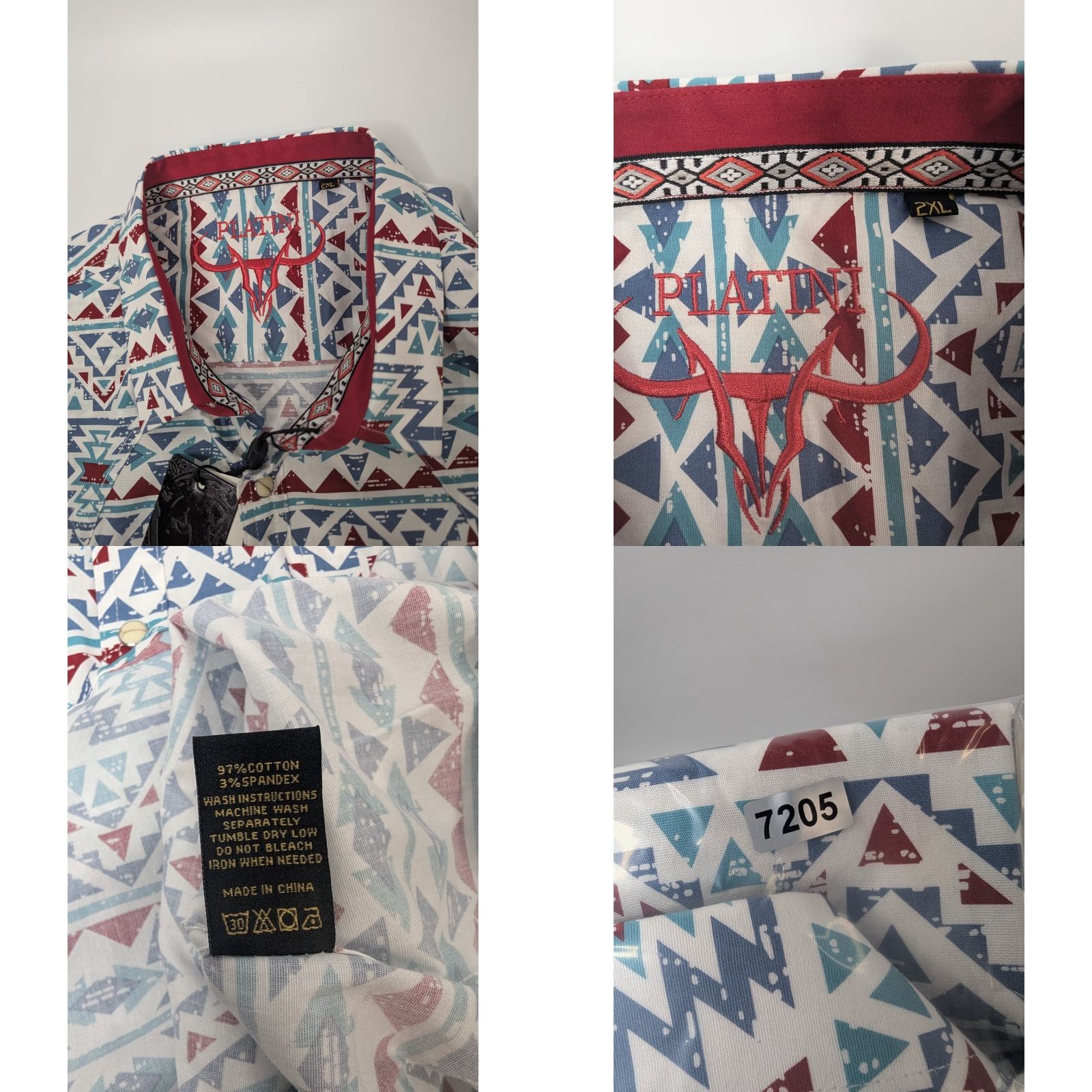 Vintage NWT Platini Shirt 2XL Aztec Pearl Snap Long Sleeve Tribal Southwestern Size US XXL / EU 58 / 5 - 8 Thumbnail