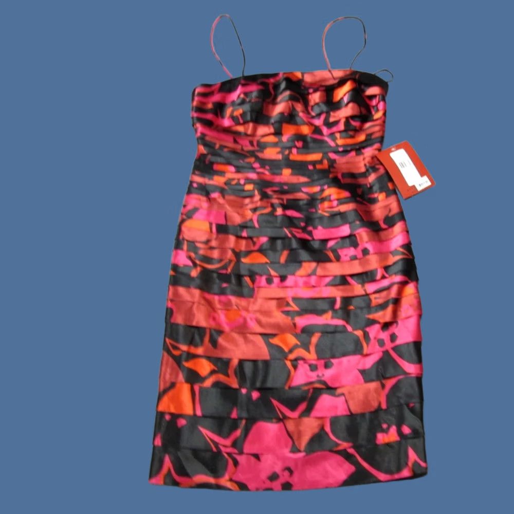 Vintage JS Collections Dress Womens 6P Petite Red Black Floral Bodycon Tiered Ruffle New Size M / US 6-8 / IT 42-44 - 1 Thumbnail