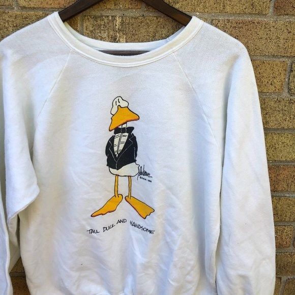 image of Vintage 1985 Tall Duck And Handsome Crewneck Sweater XL in White, Men's