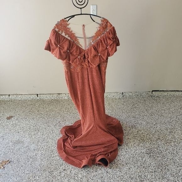 Vintage Bee Queen by Reseda Maxi Event Embellished Fall Orange Sz 12 Size XL / US 12-14 / IT 48-50 - 3 Thumbnail