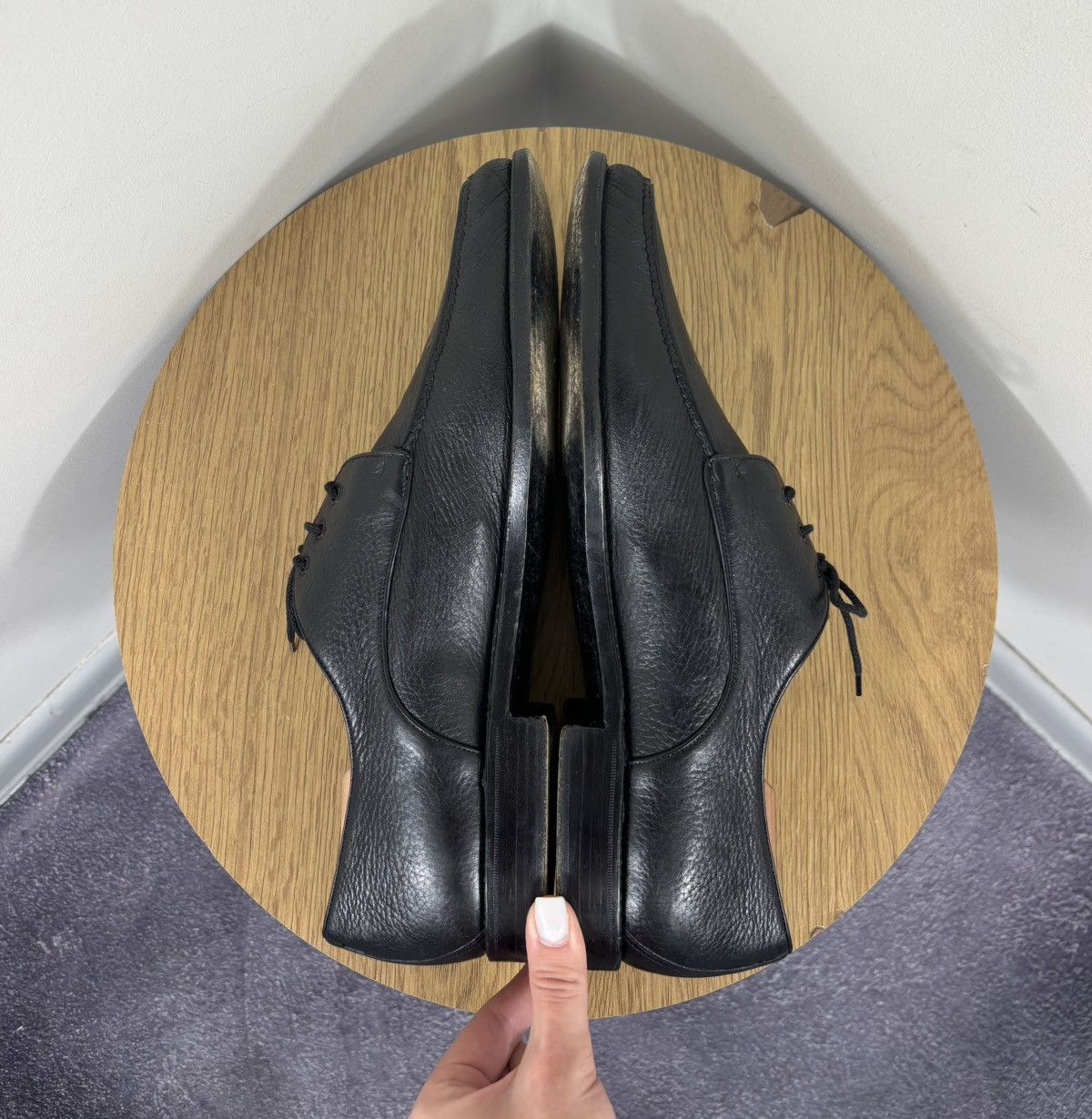 Gravati Gravati Vintage Black Leather Split-Toe Lace-Up Dress Shoes Size US 11.5 / EU 44-45 - 16 Thumbnail