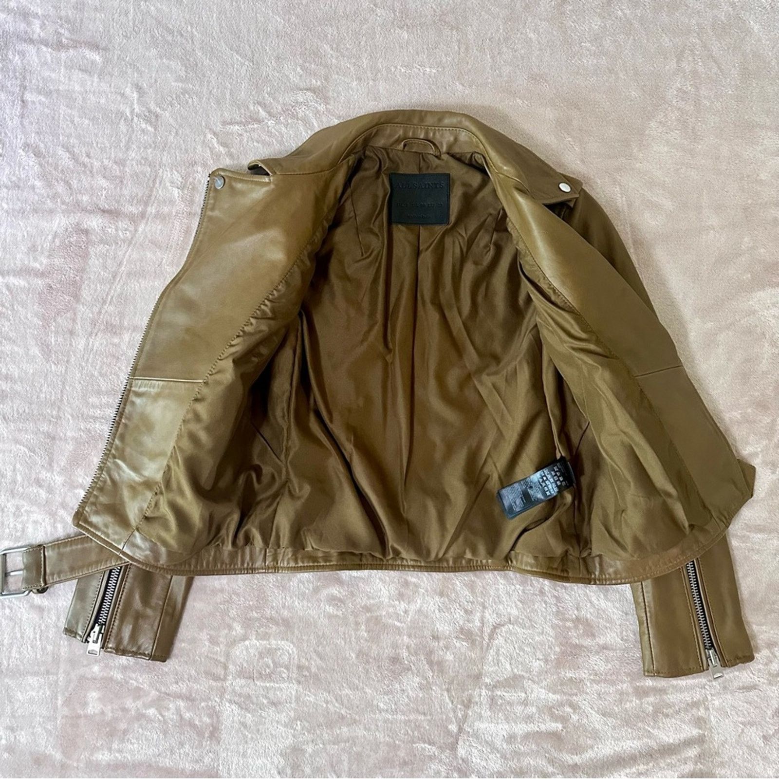 Allsaints All Saints Balfern Leather Jacket US00 Tan Camel Mustard Size XXS / US 00 / IT 34 - 7 Thumbnail
