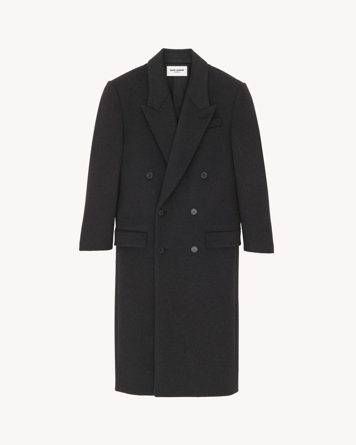 $7K VALUE Long Coat in Wool Dark Grey
