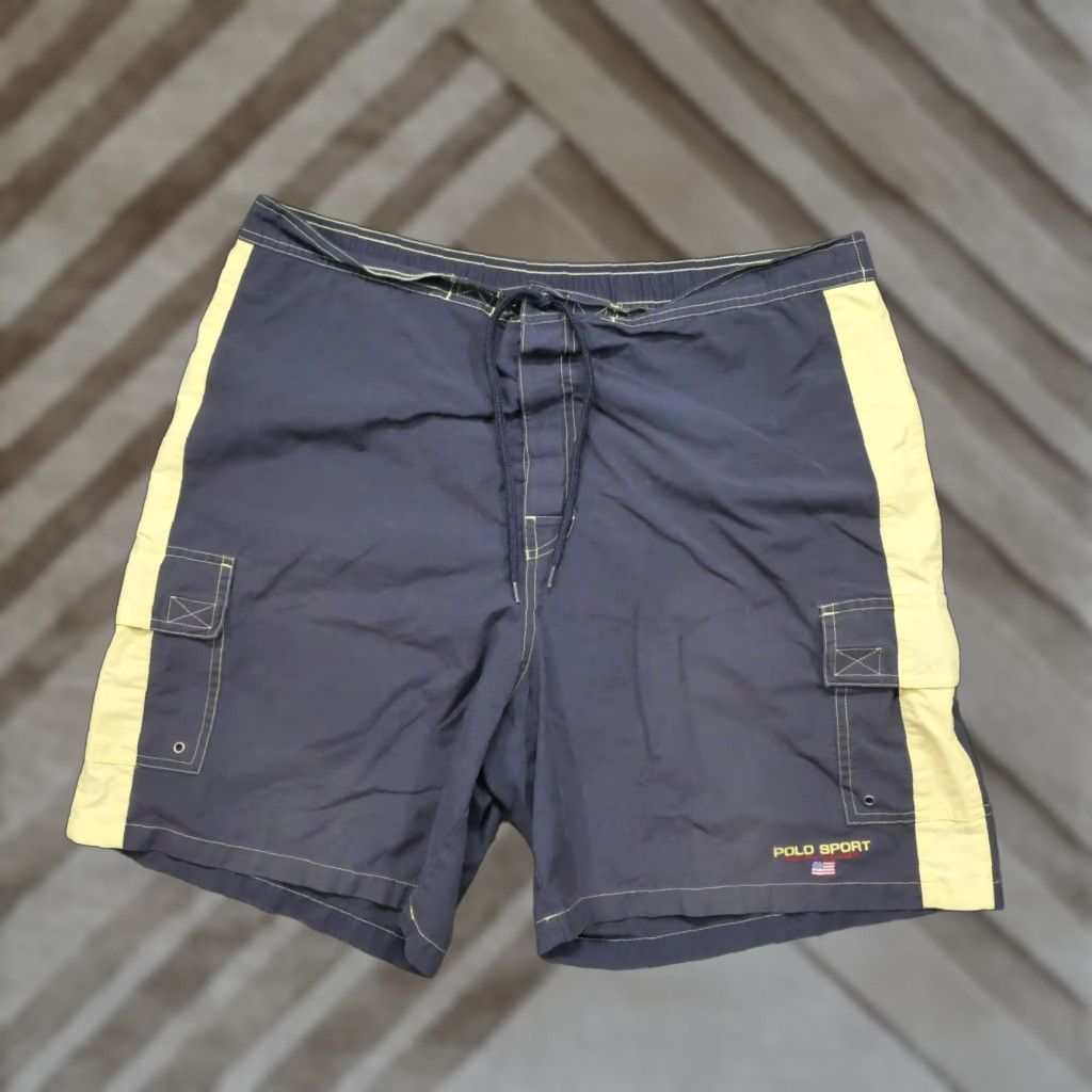 Ralph Lauren VINTAGE Ralph Lauren Swim Trunks Mens XL Blue Yellow Shorts Polo Liner Y2K Size US XL / EU 56 / 4 - 1 Thumbnail
