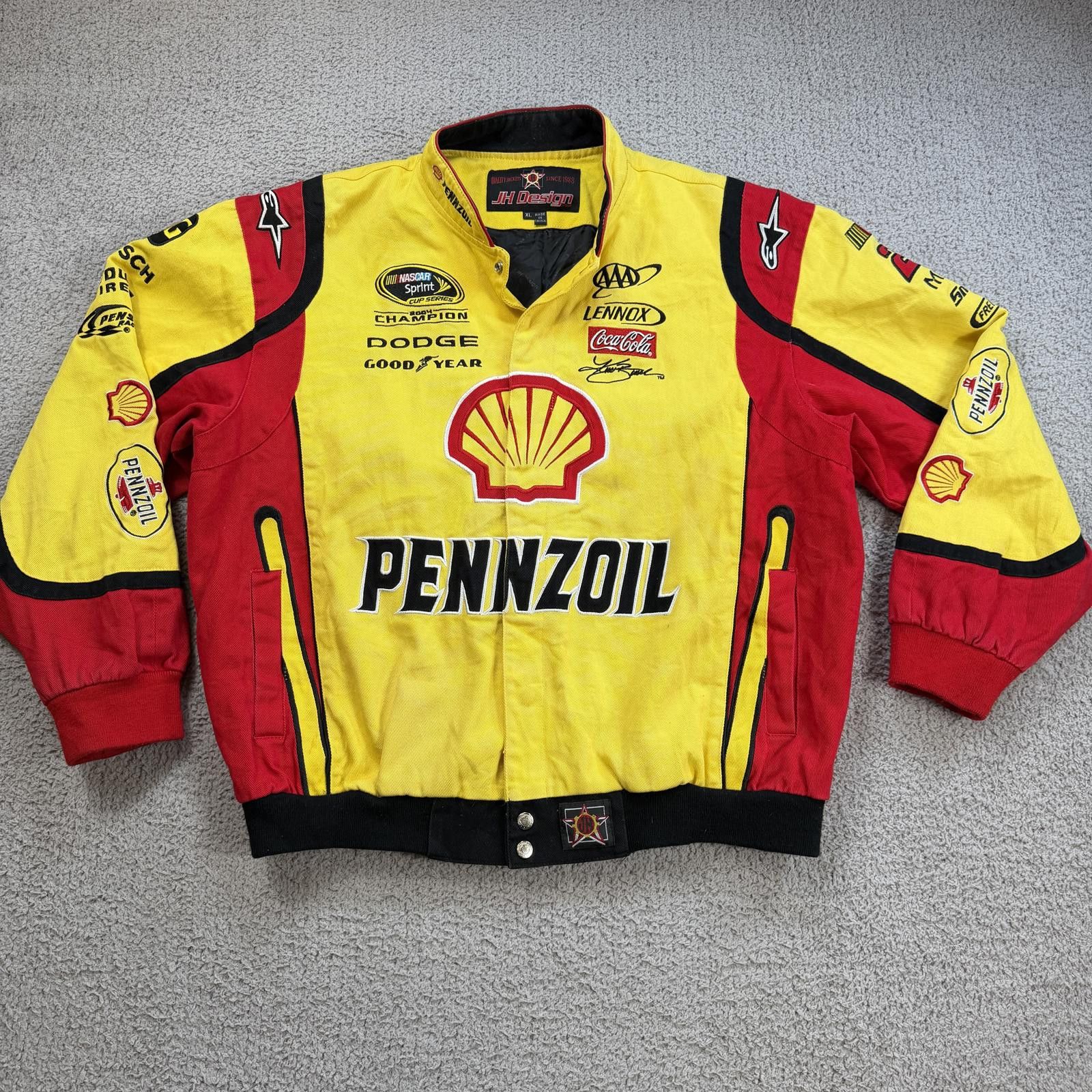 JH Design Vintage Kurt Busch Pennzoil NASCAR Racing Jacket Yellow XL Size US L / EU 52-54 / 3 - 1 Thumbnail