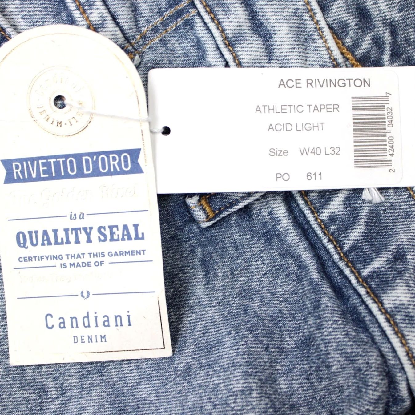 Denime Ace Rivington Jeans Mens 40x32 Blue NWT Athletic Taper Denim 5-Pocket Button Zip Size US 40 / EU 56 - 5 Thumbnail