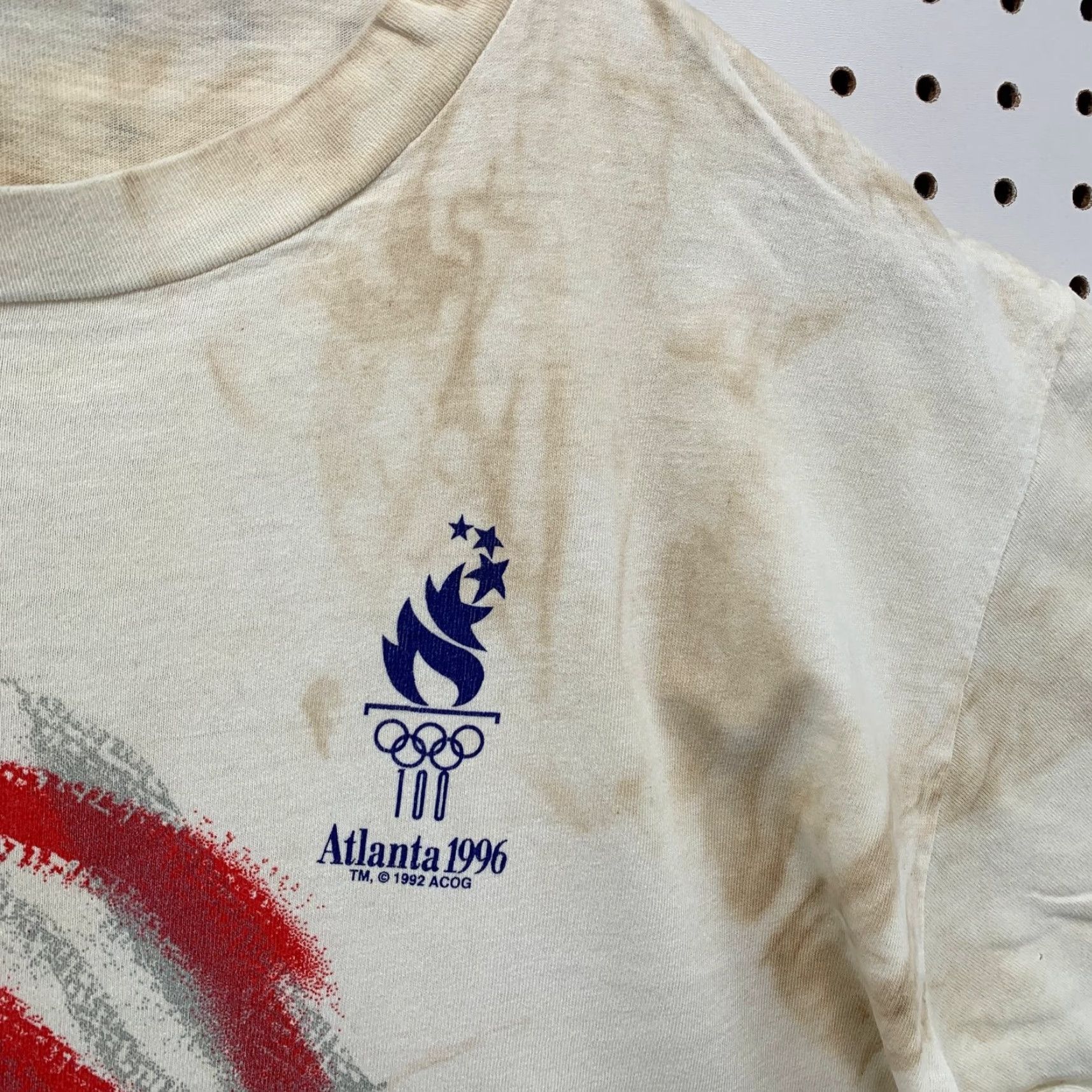 Vintage VINTAGE 1996 Atlanta Olympics Shirt Mens L White Crew Neck Graphic Flag 90s USA Hanes Beefy-T Distressed Size US L / EU 52-54 / 3 - 4 Thumbnail