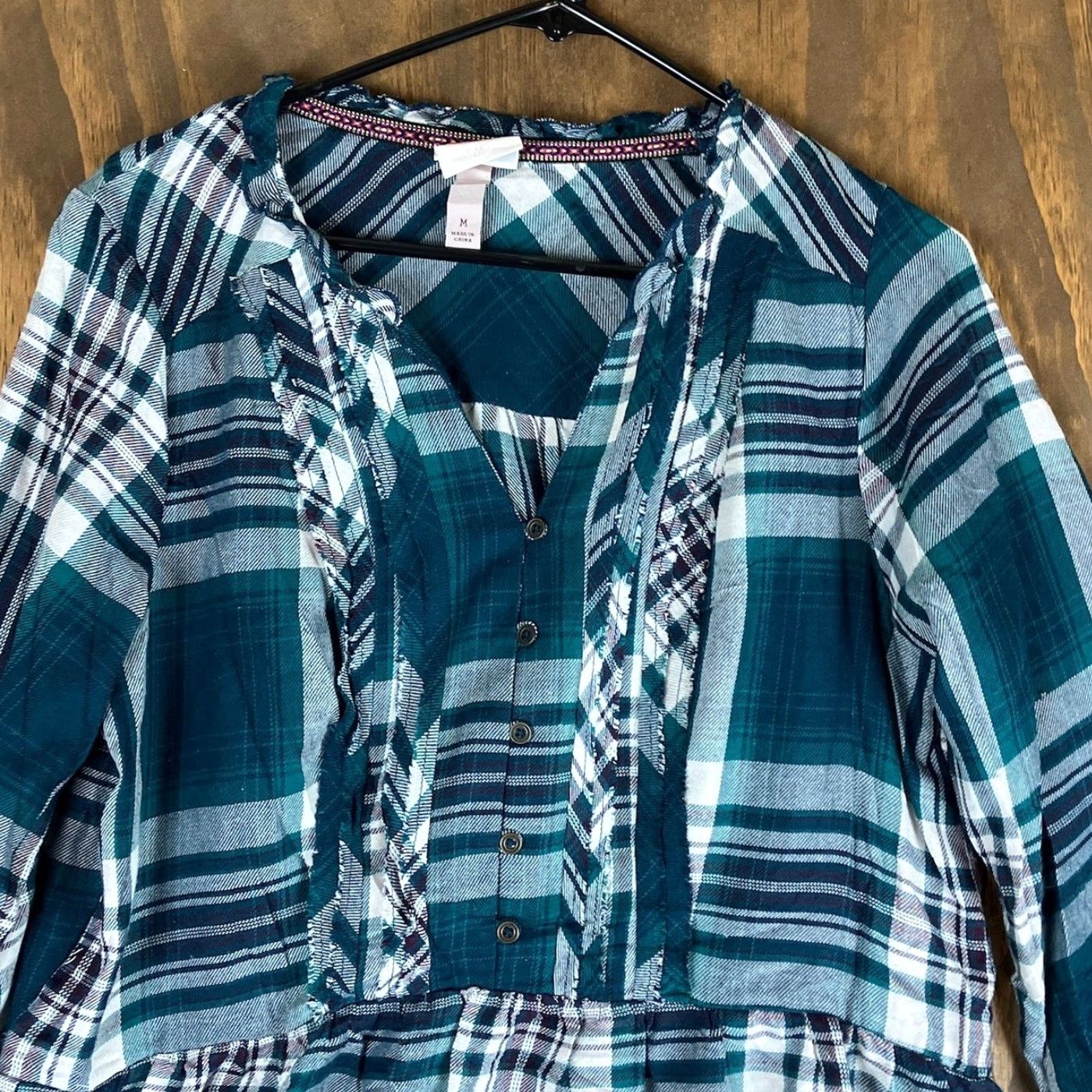 Vintage VINTAGE Knox Rose Womens Blouse Teal Multi Plaid Ruffle V Neck Blouse Boho 3/4 Sleeve M Size M / US 6-8 / IT 42-44 - 2 Thumbnail