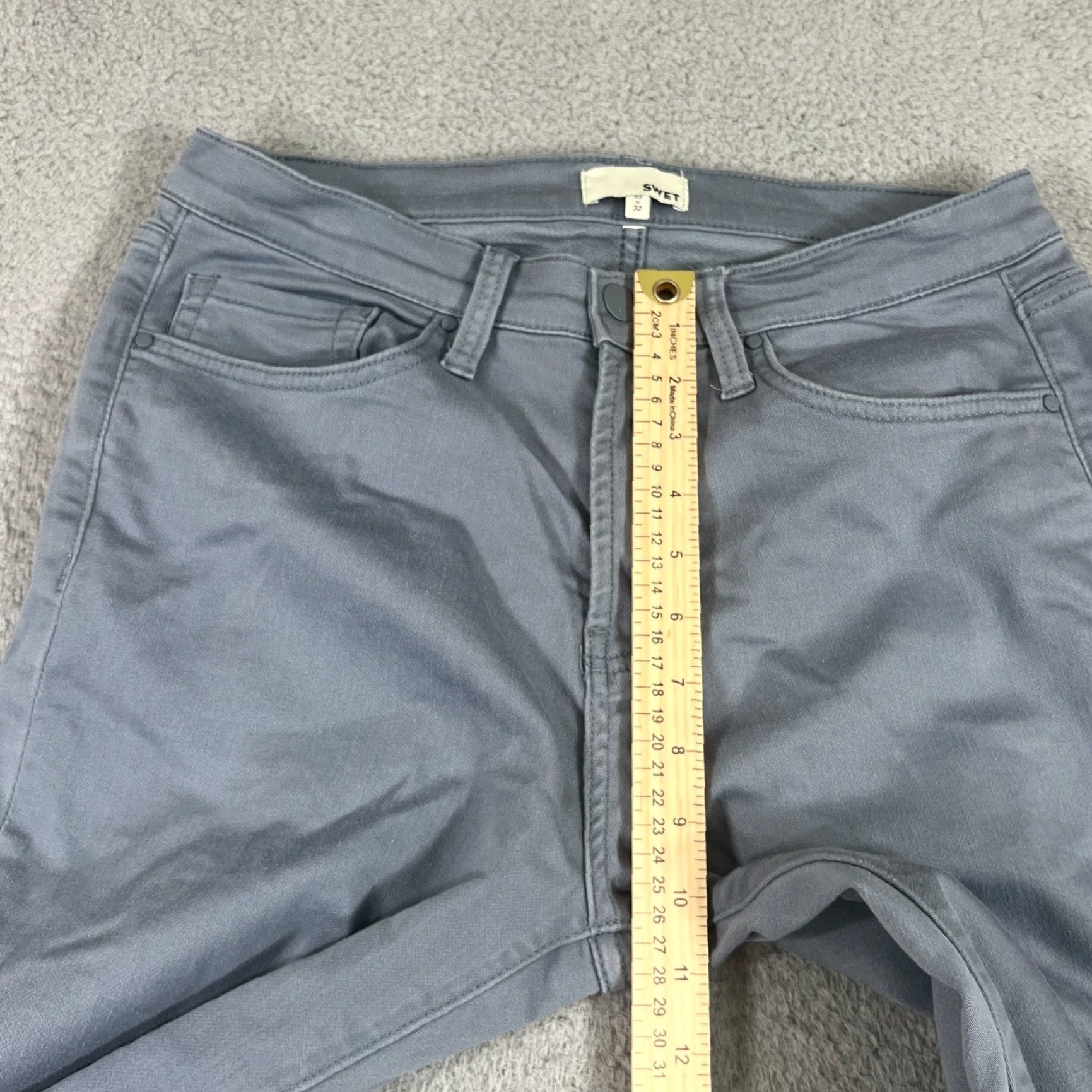 Vintage Swet Tailor Pants Mens 33x32 Chino Slim Fit Stretch Casual Button Logo 5-Pocket Design Gray Cotton Spandex Knit Tapered Flat Front Zip Size US 33 - 3 Thumbnail
