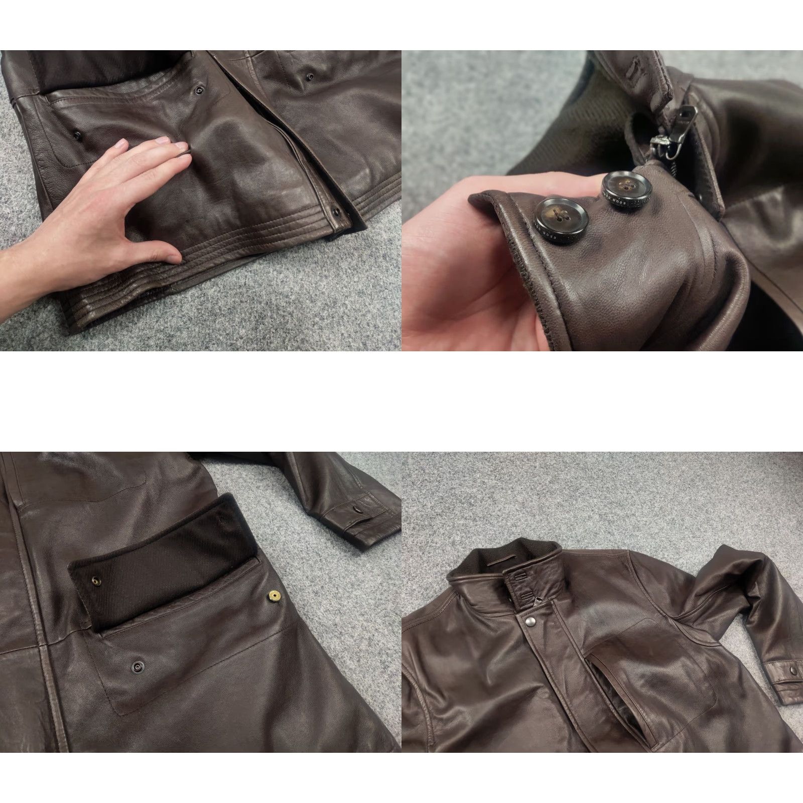 Hugo Boss HUGO BOSS Italian lamb nappa Leather Dark Brown Classic Pocket Jacket Mens Jacket Brown Leather Pocket Jacket Size US M / EU 48-50 / 2 - 9 Thumbnail