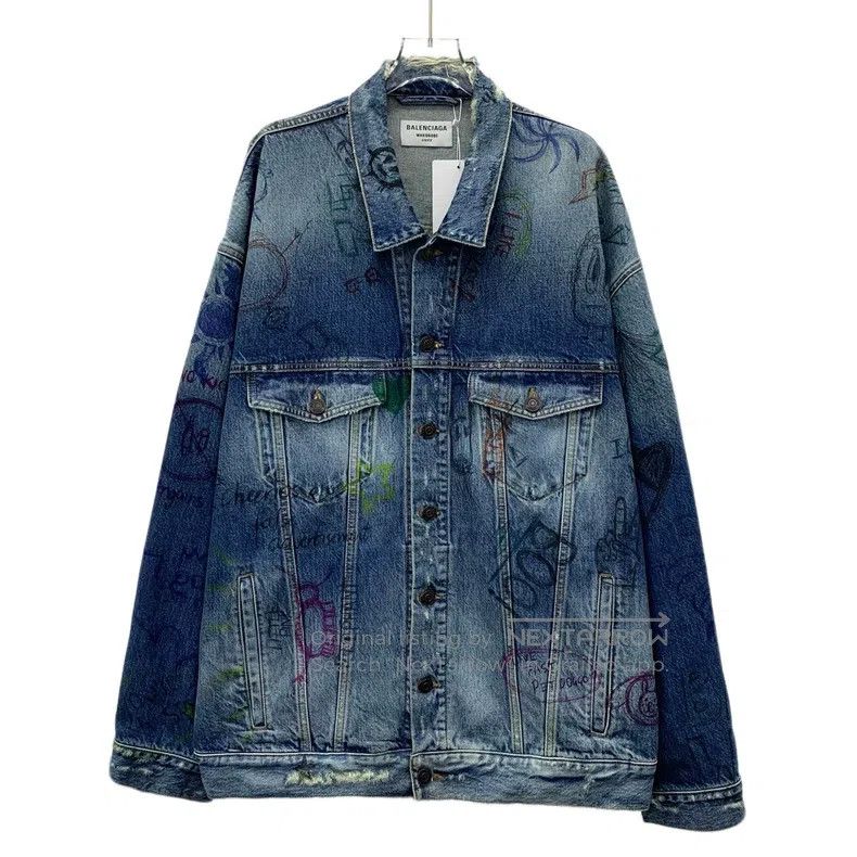 Balenciaga Balenciaga Dark Blue Letter Graffiti Print Aged Cotton Col Size US M / EU 48-50 / 2 - 1 Thumbnail