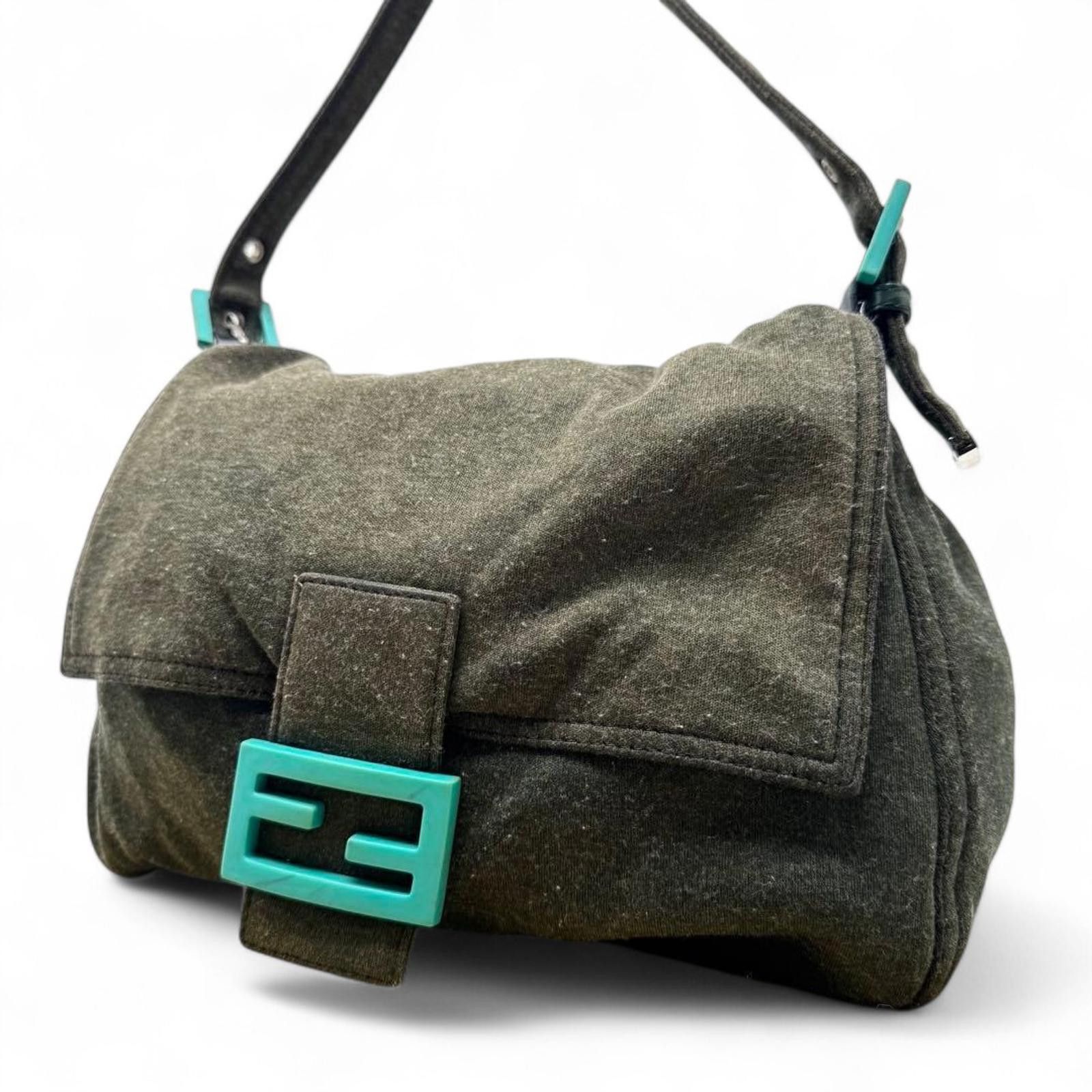 Fendi Fendi - Green Fabric Baguette Bag Turquoise Buckle Size ONE SIZE - 2 Thumbnail