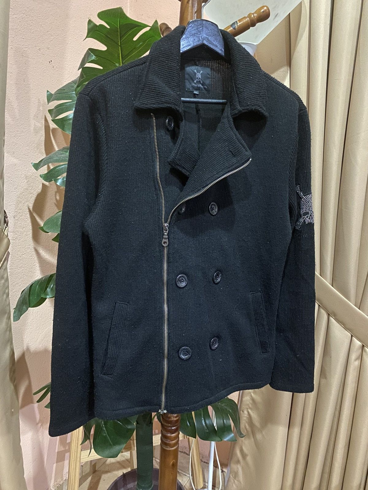 RATS JAPAN × Roen Rat Roen Japan Black Asymmetrical Knit DoubleBreasted Jacket Size M / US 6-8 / IT 42-44 - 3 Thumbnail