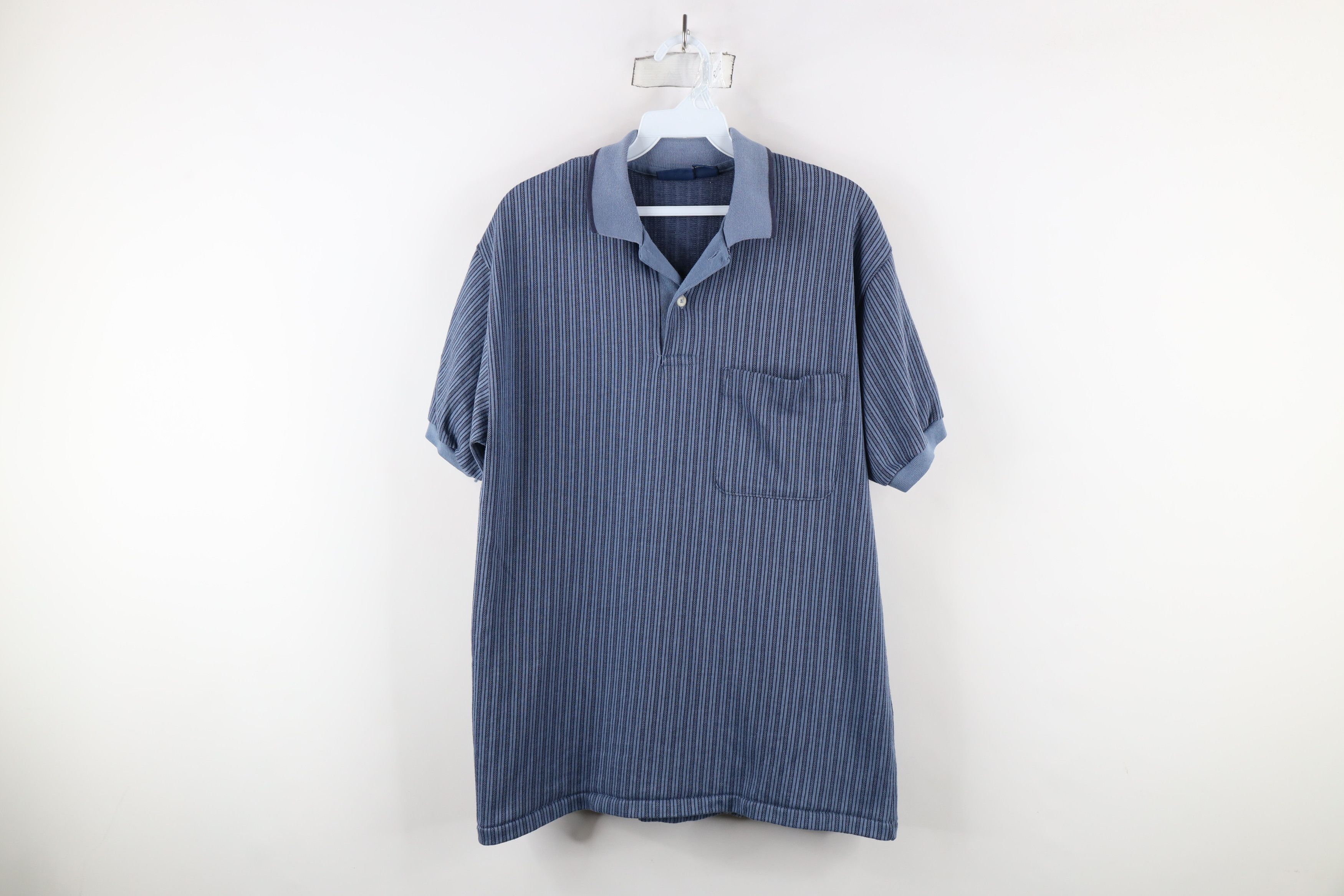 Vintage Vintage 90s Streetwear Striped Knit Collared Polo Shirt Blue Size US M / EU 48-50 / 2 - 1 Thumbnail