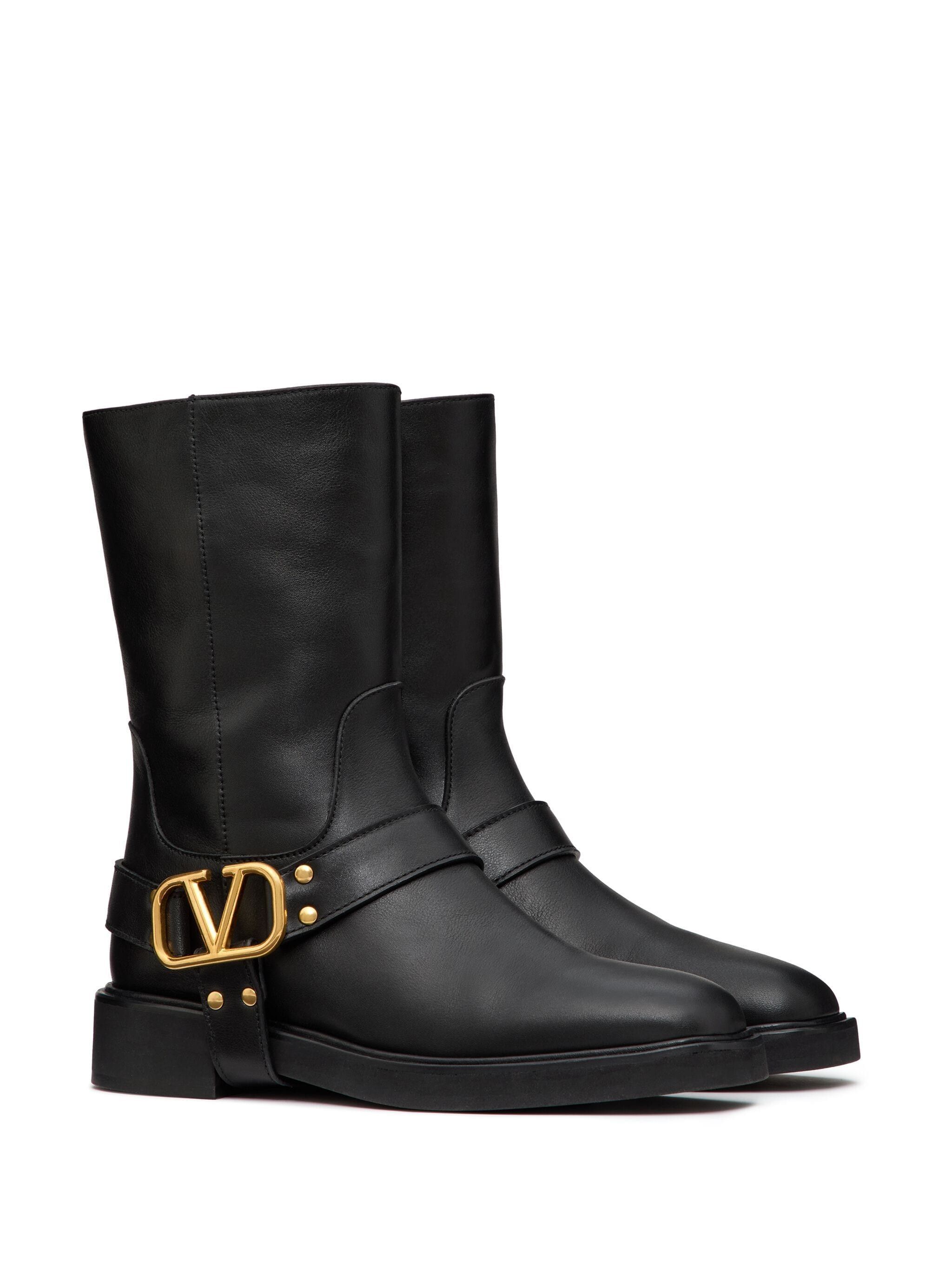 Valentino o1s22i1n0924 Vlogo Signature Leather Biker Boots in Black Size US 8 / IT 38 - 2 Thumbnail