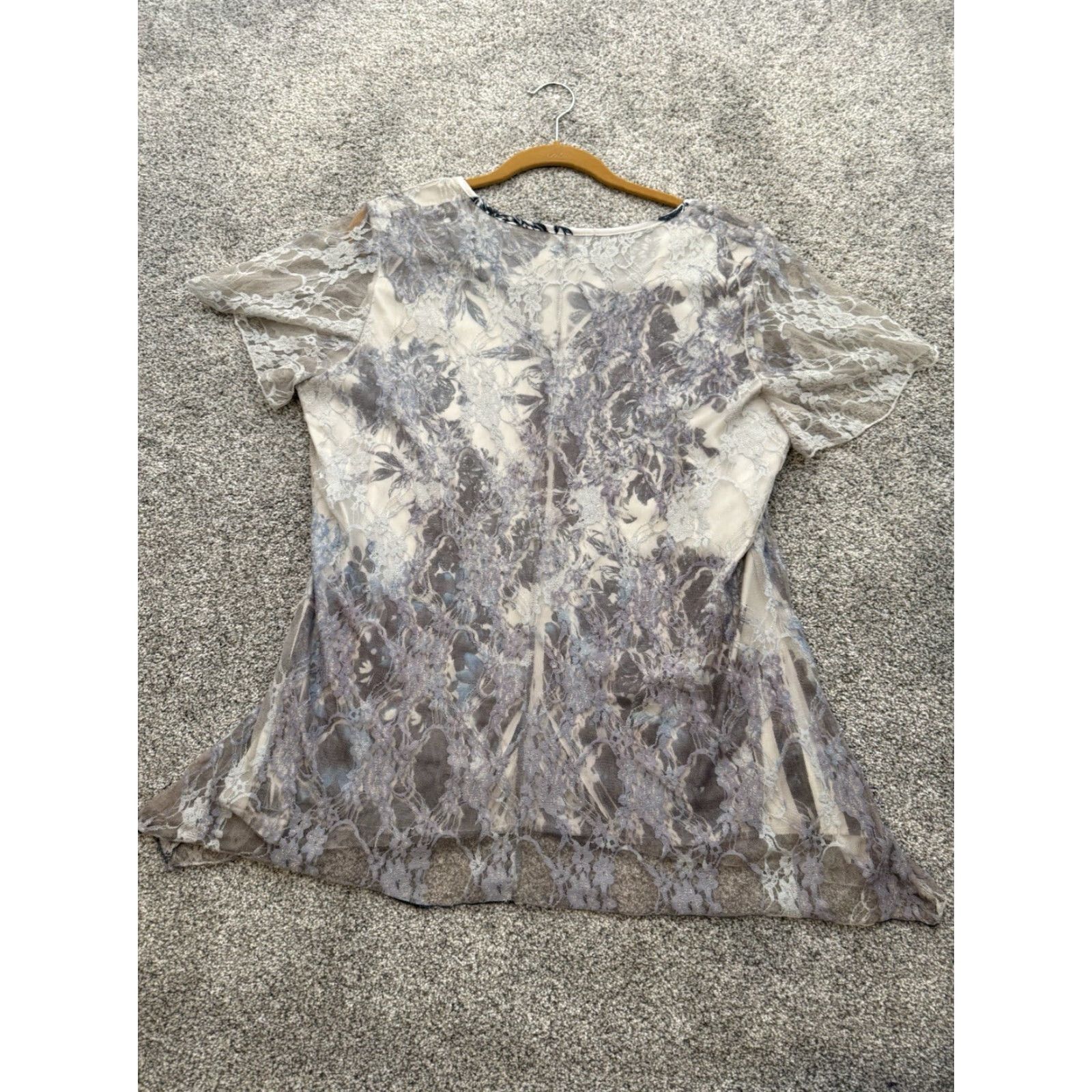 Vintage VINTAGE Dressbarn Blouse 1X Plus Women Sheer Lace Overlay Floral Fairycore Whimsigoth Blue Nylon Polyester Spandex Lace Size XL / US 12-14 / IT 48-50 - 7 Thumbnail