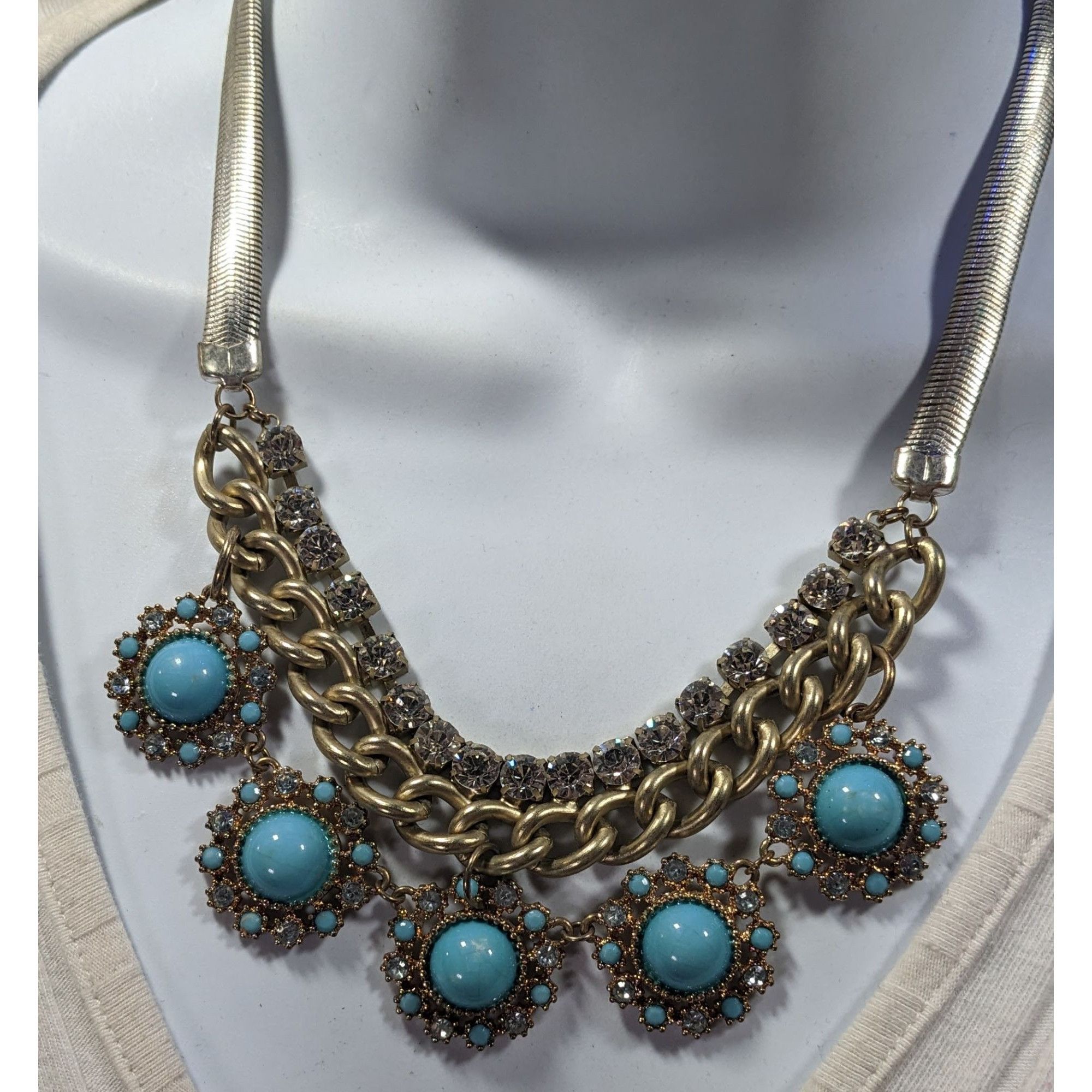 Other Bohemian Glam Silver And Gold Tone Necklace With Blue And Cl Size ONE SIZE - 4 Thumbnail