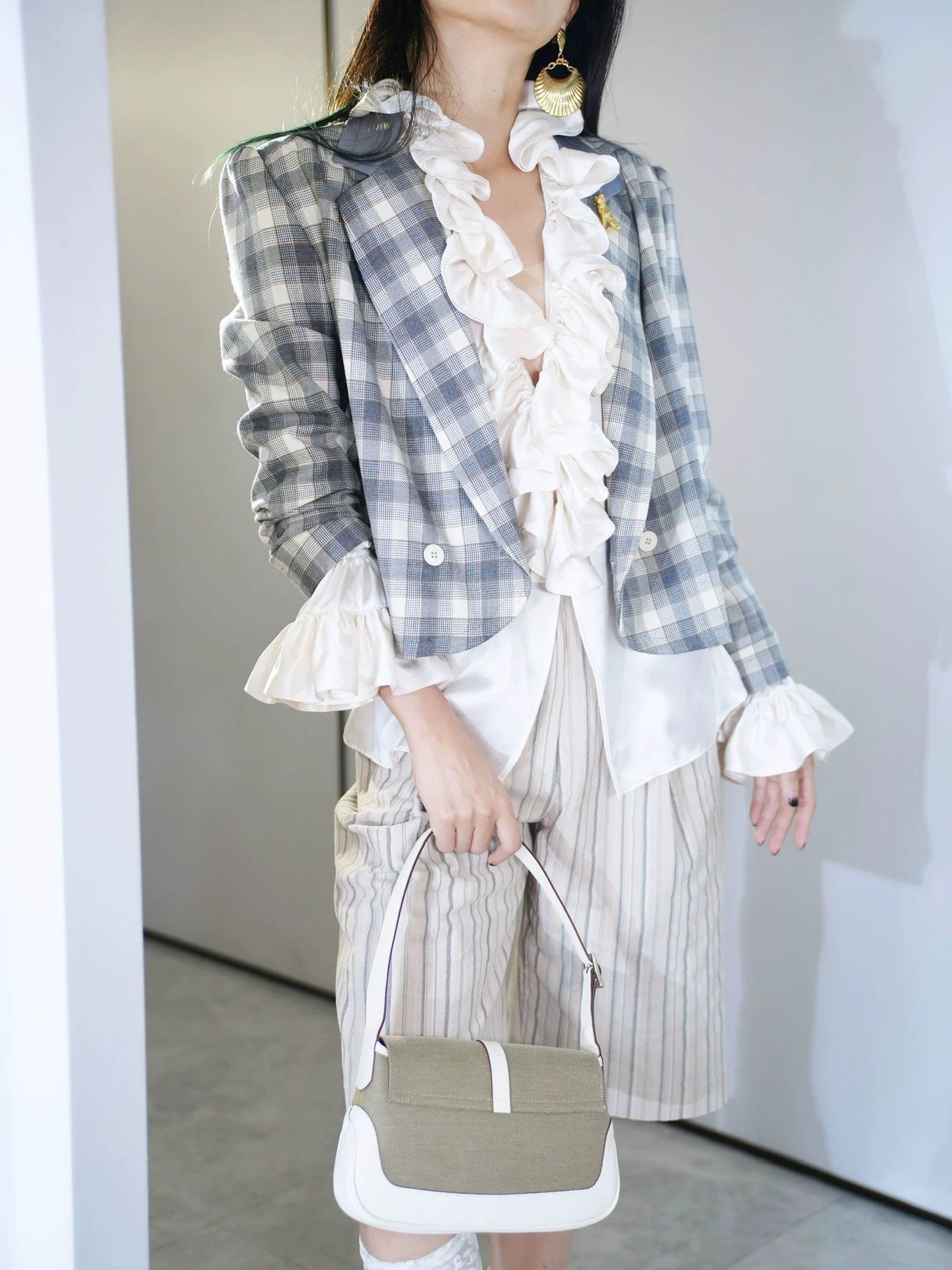 Valentino Valentino Vintage Wool Check Short Blazer IT46/L Size L / US 10 / IT 46 - 2 Thumbnail