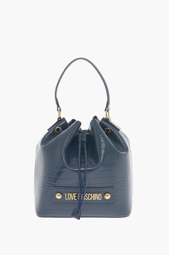 LOVE Faux Leather Crocodile Effect Bucket Bag with Embossed