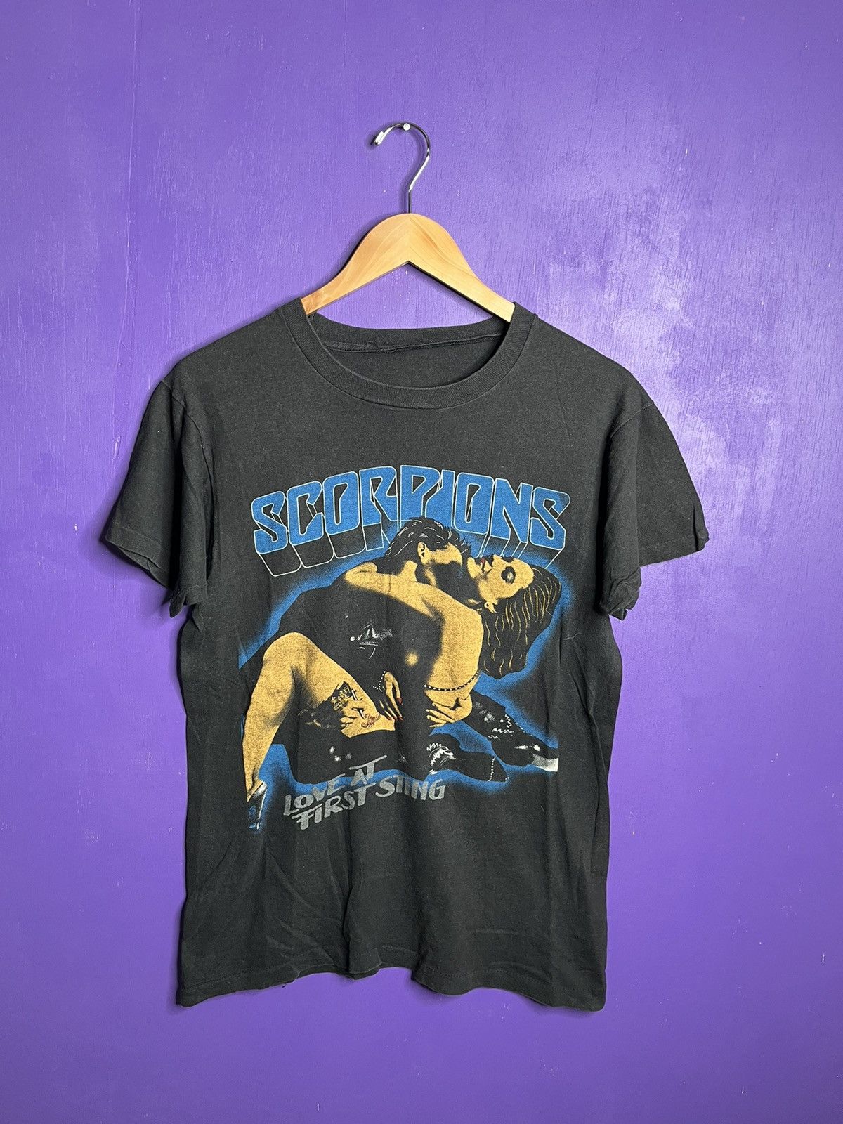 image of Band Tees x Tour Tee Vintage 1984 Scorpions Love At First Sting Tour T-Shirt in Black (Size Medium)